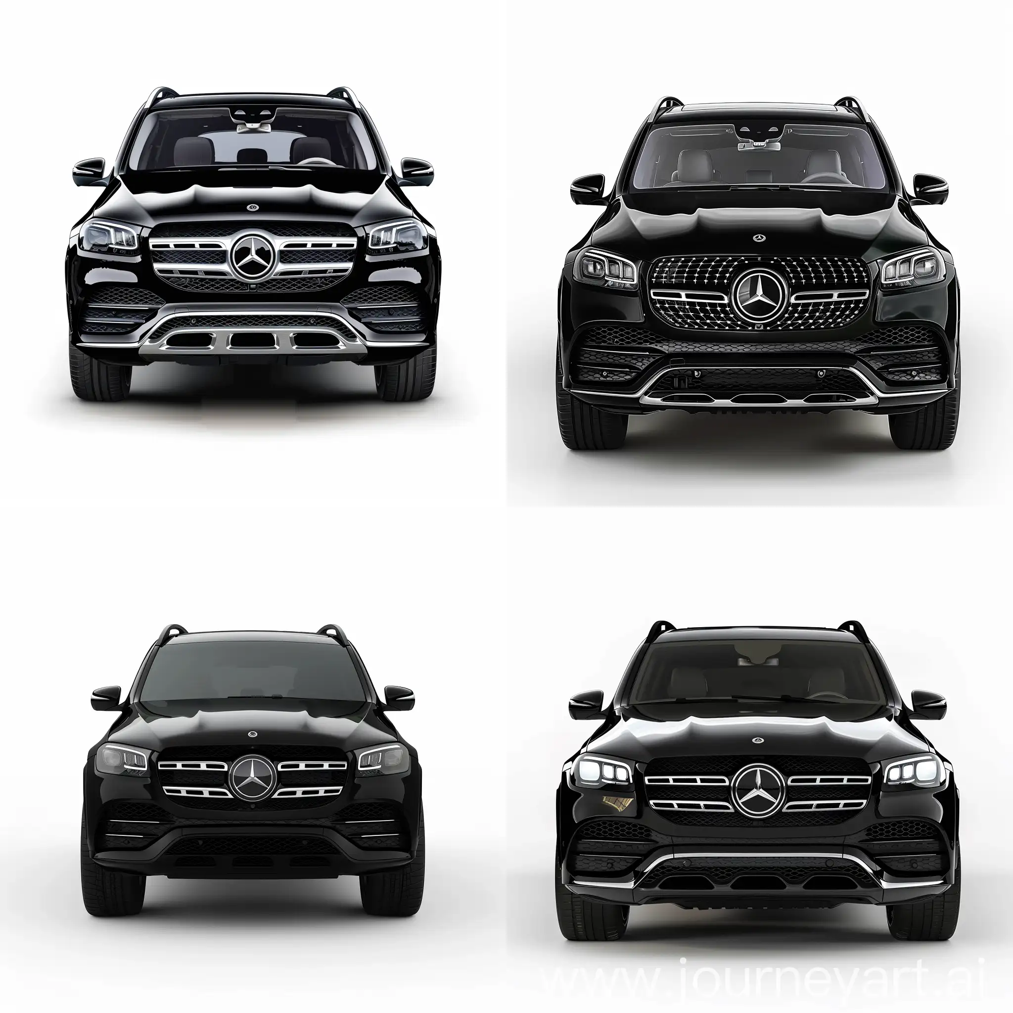 Minimalism 2D Car Front View Illustration of: Black Mercedes Benz GLS 2022, Simple White Background, Adobe Illustrator Software, High Precision
