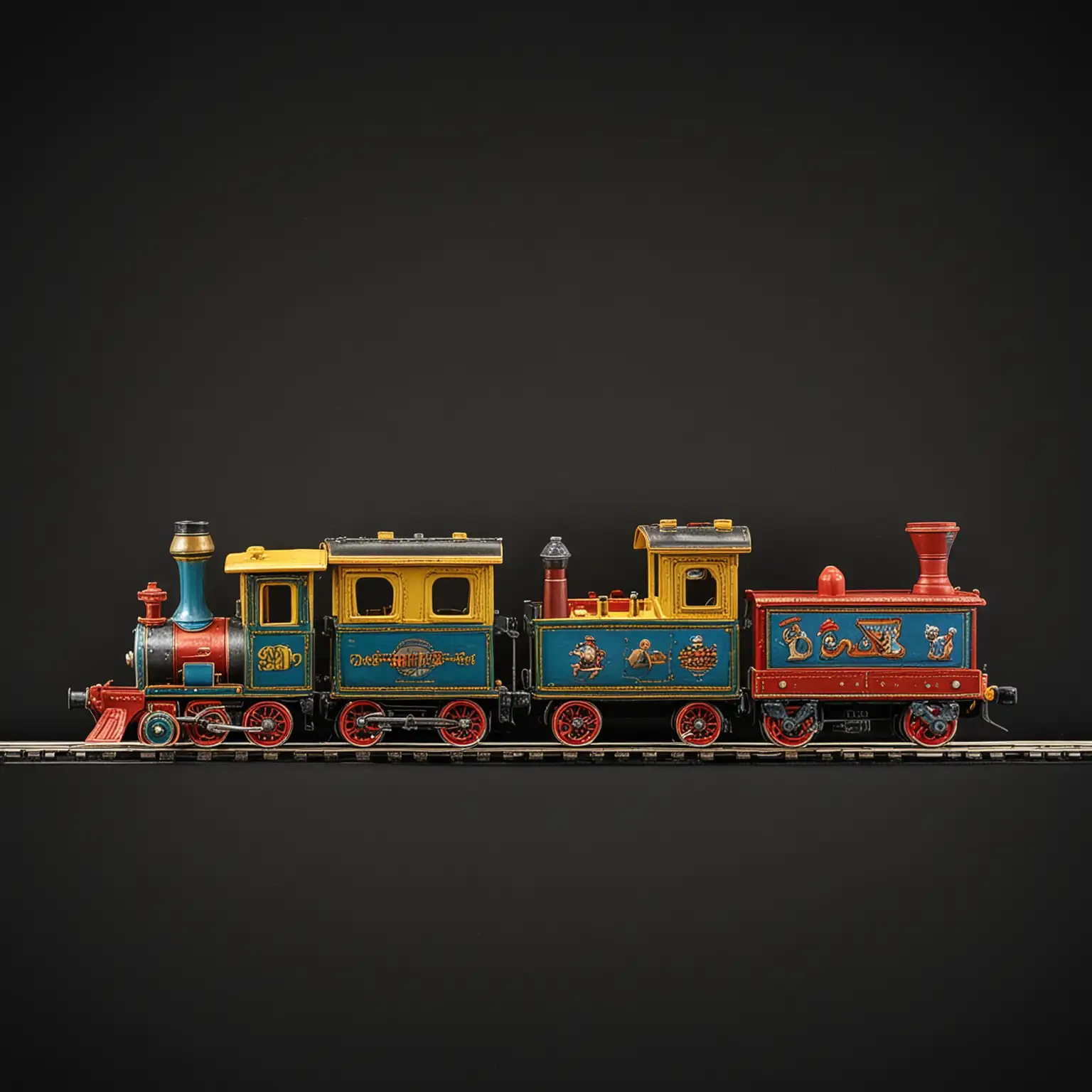 Children Playing with Toy Train in Stylish Black Background