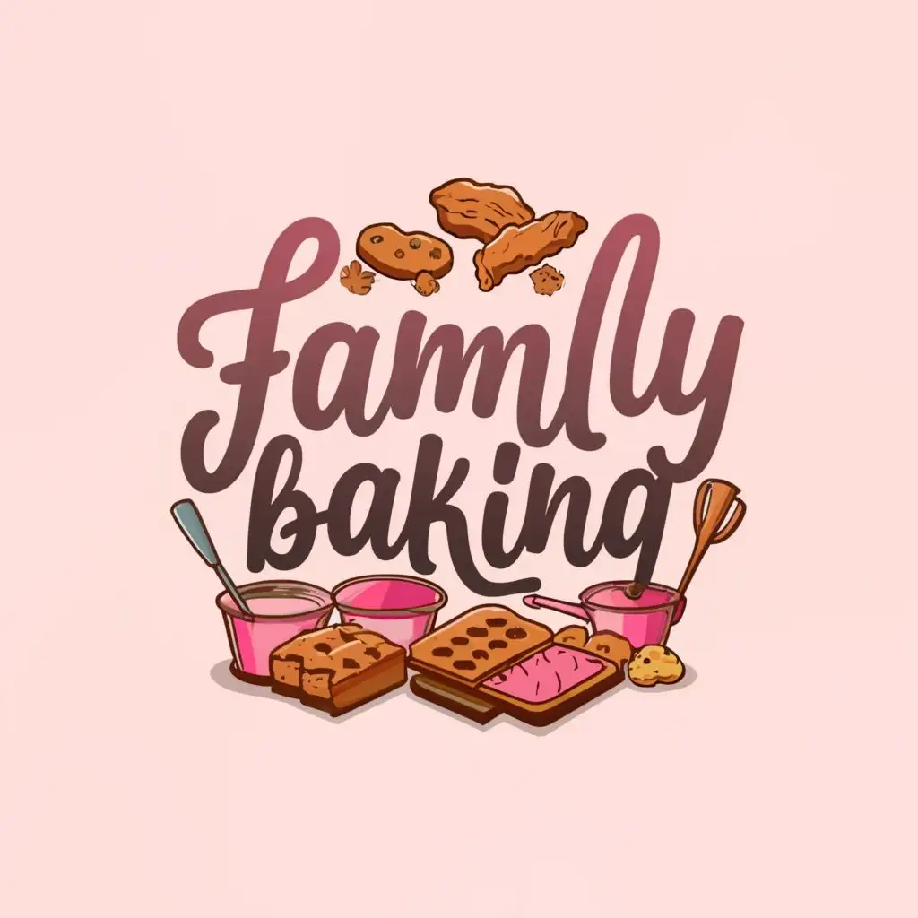 logo, Create a logo where a family bakes cookies, cakes, and with a light pink background, with the text "Family baking", typography, be used in Home Family industry