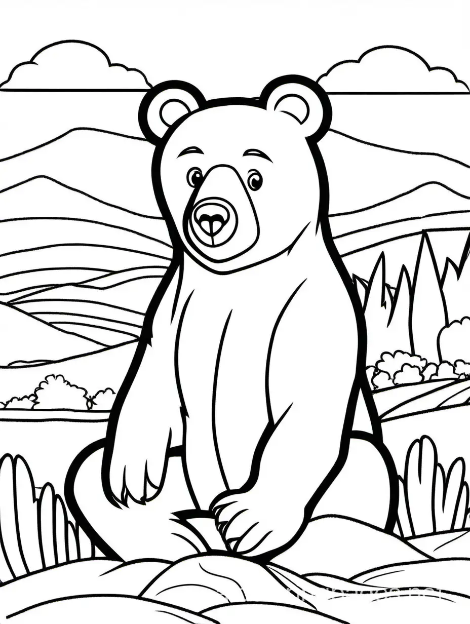 bear, Coloring Page, black and white, line art, white background, Simplicity, Ample White Space. The background of the coloring page is plain white to make it easy for young children to color within the lines. The outlines of all the subjects are easy to distinguish, making it simple for kids to color without too much difficulty