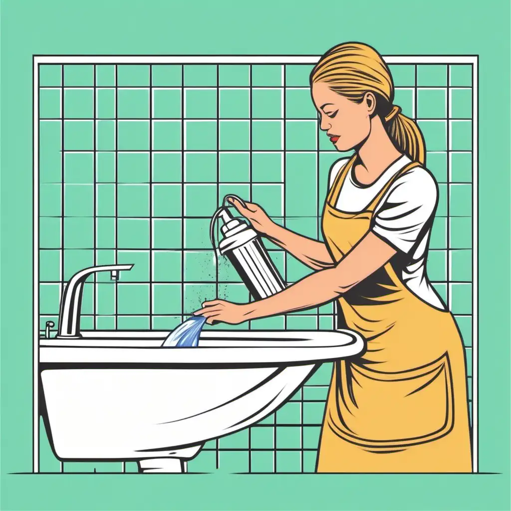 Woman Cleaning Bathroom Cup Vector Illustration