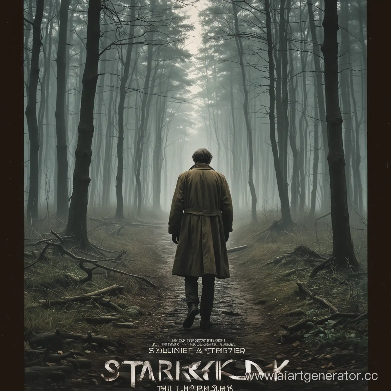 Poster for Tarkovsky movie Stalker with main character figure on it