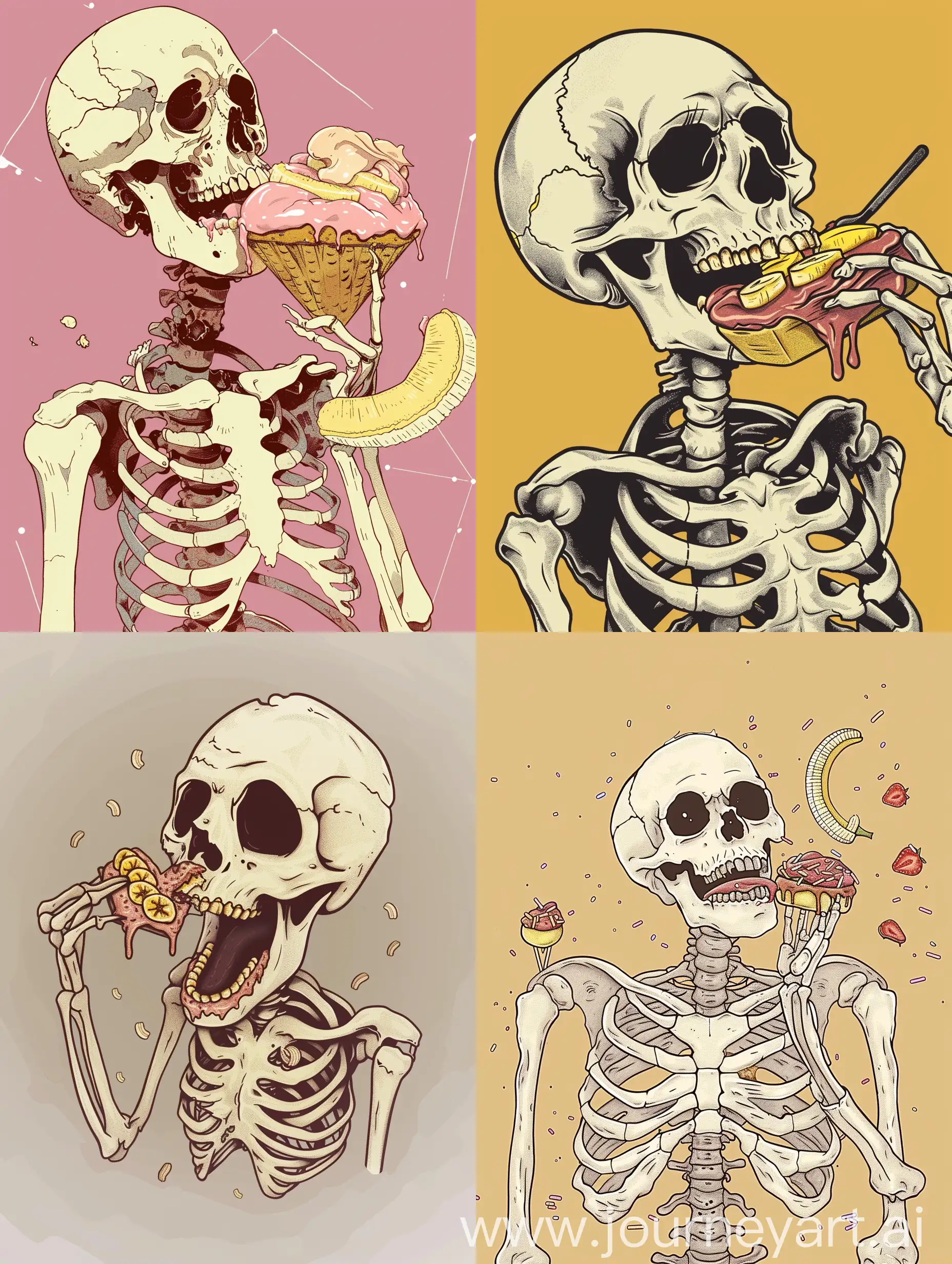 Playful-Skeleton-Enjoying-Banana-Split-Dessert