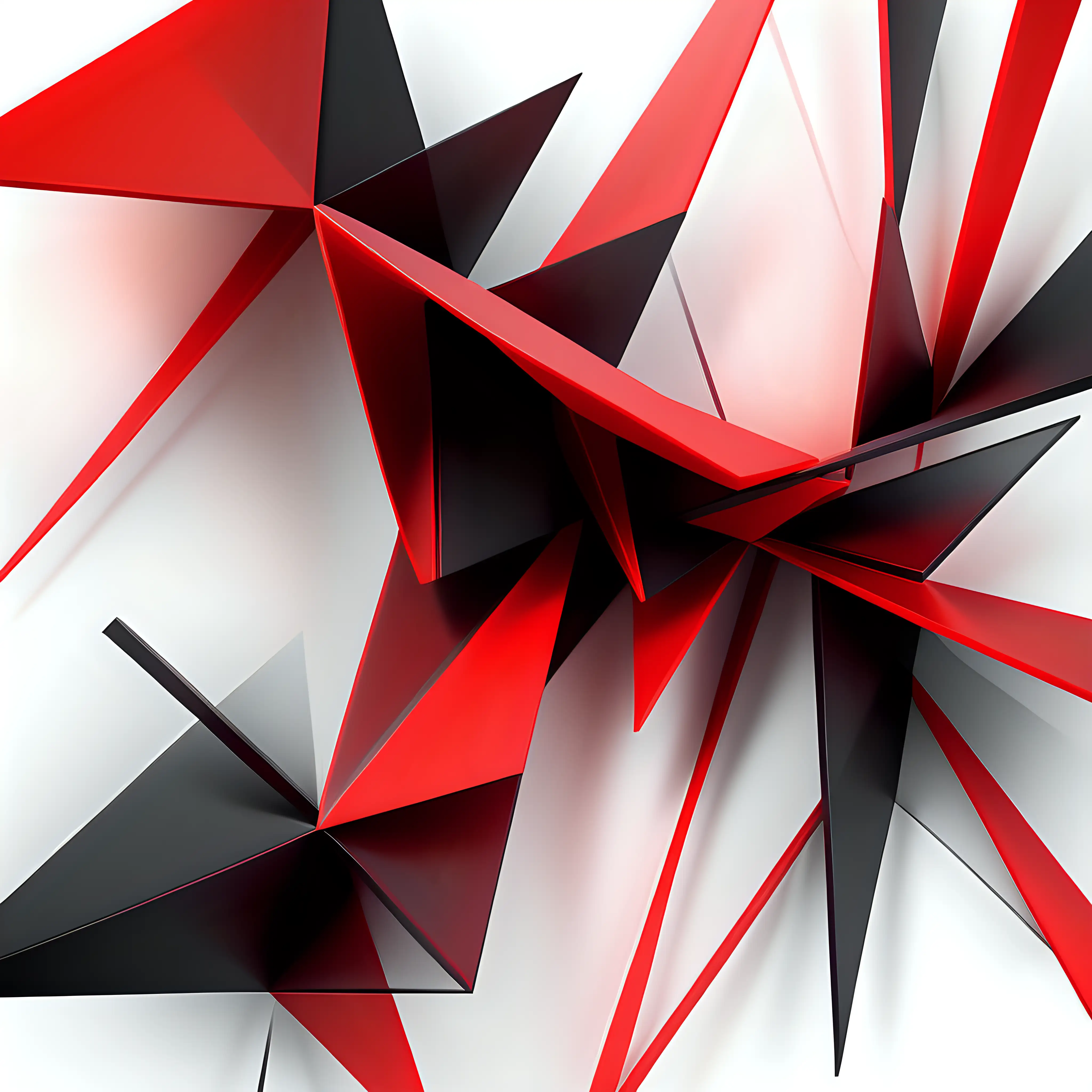 Vibrant Abstract Geometric Figures Glowing Black White and Red on a White Background