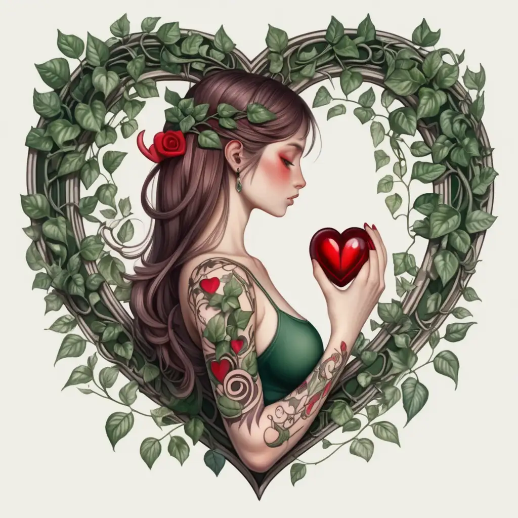 Slim Womans Arm with Horseshoe Tattoo and Heart Ivy Design