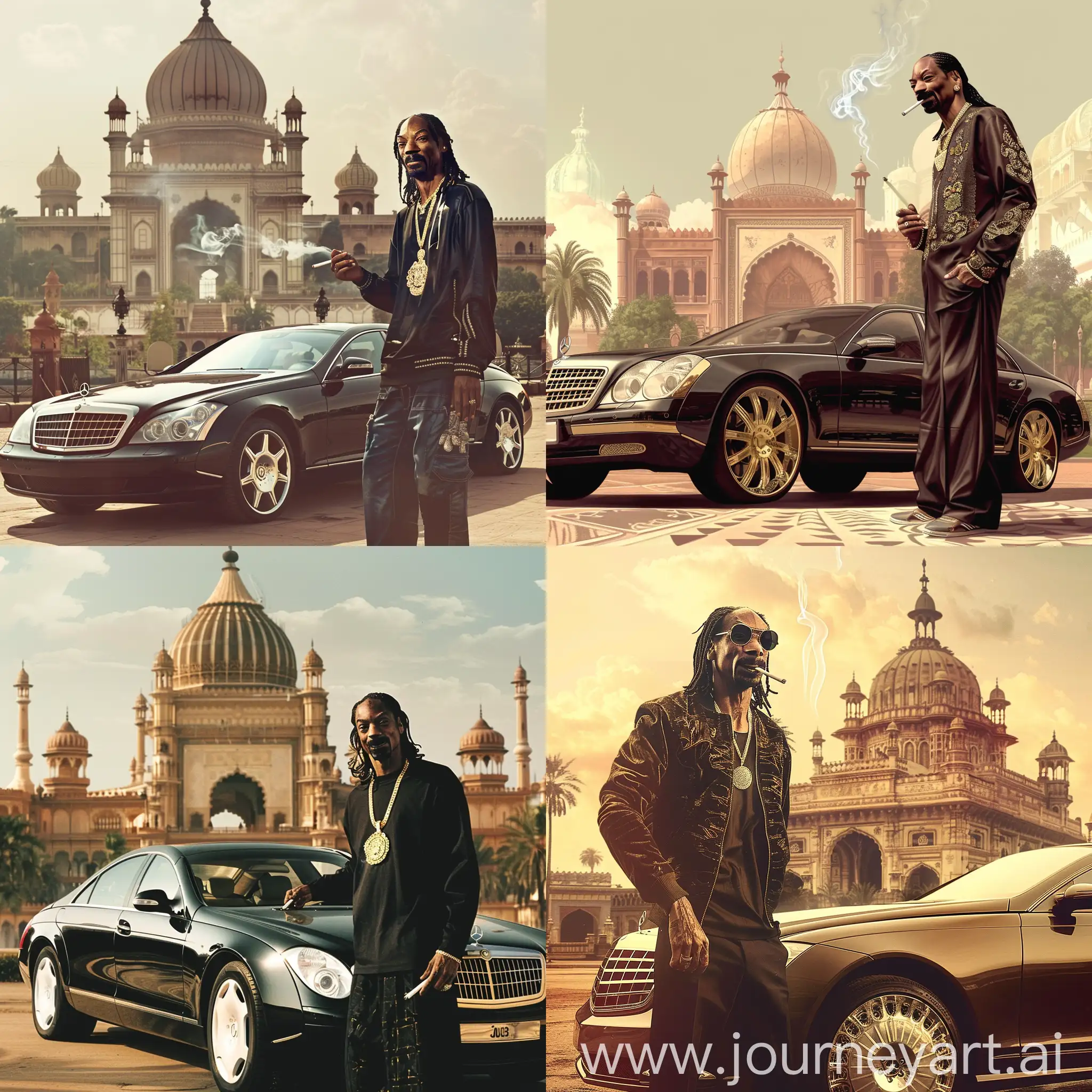 Snoop-Dogg-Posing-with-a-Maybach-and-Cigarette-in-Front-of-Magnificent-Palace