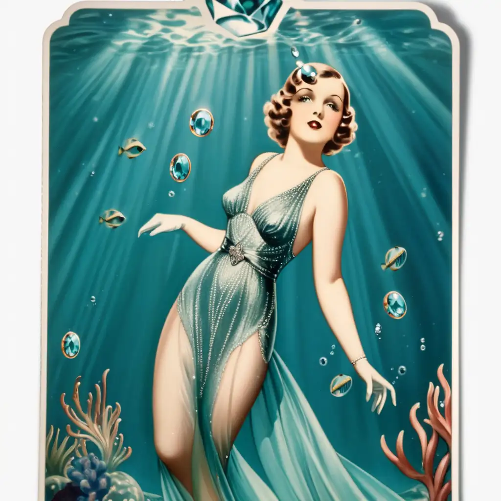 Underwater Glamour 1930s Style with Diamond Sticker Elegance