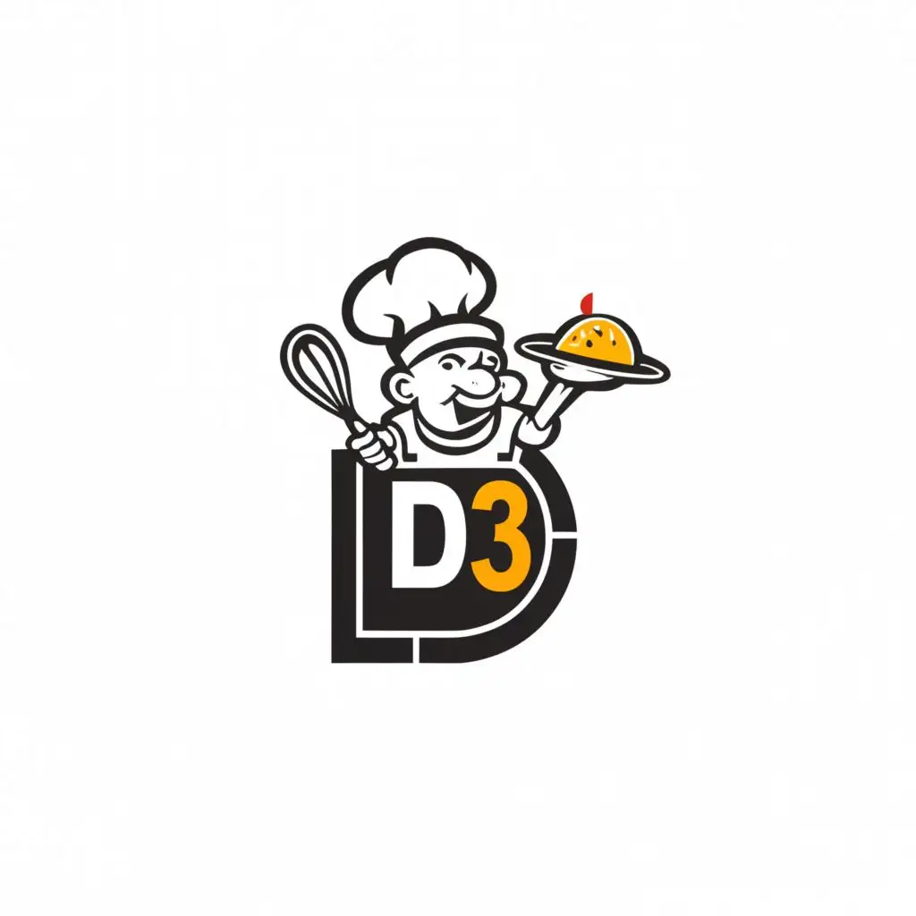 a logo design,with the text "D3", main symbol:foodie,Moderate,be used in Restaurant industry,clear background