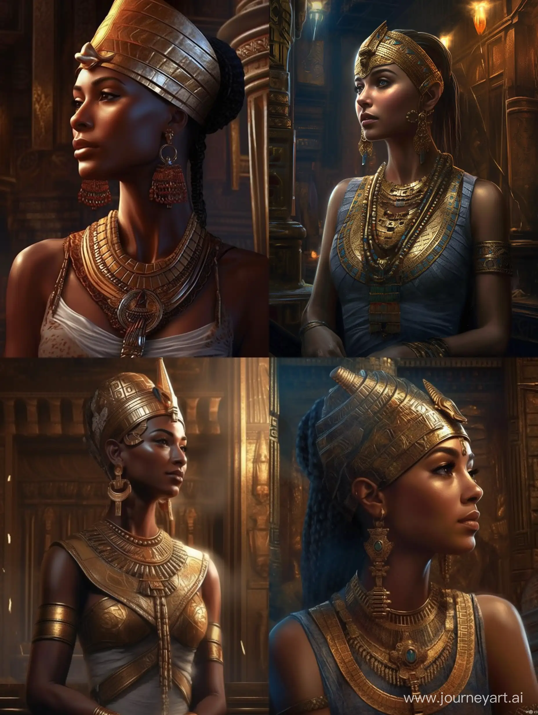 /imagine prompt: A photorealistic portrait that captures the essence of the Egyptian queen Nefertiti. The atmosphere is regal, with the lighting emphasizing the details of her beautiful face and white skin. The image has a high quality, with intricate details in Nefertiti's facial features and jewelry. Nefertiti is shown in a close-up, with a serene expression on her face as she looks straight ahead. Her round eyes are captivating, adding to the beauty of the image. The background is simple, with a neutral color that emphasizes the focus on Nefertiti and her features. The composition is elegant, with the focus on Nefertiti and her regal presence. The image is highly detailed, with intricate details in Nefertiti's facial features and jewelry. The image has a high quality, with a photorealistic quality that allows for every detail to be seen clearly. It's a perfect fit for those who appreciate the beauty and elegance of ancient Egyptian art and the iconic figure of Nefertiti. --ar 3:4 --s 800 --v 5 --q 2