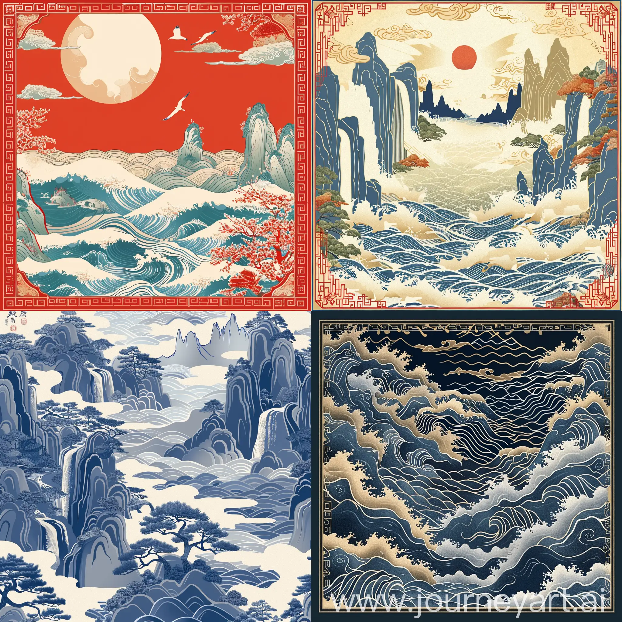 带有海水江崖纹，寓意为四海升平，吉祥如意的中国传统文化图案
