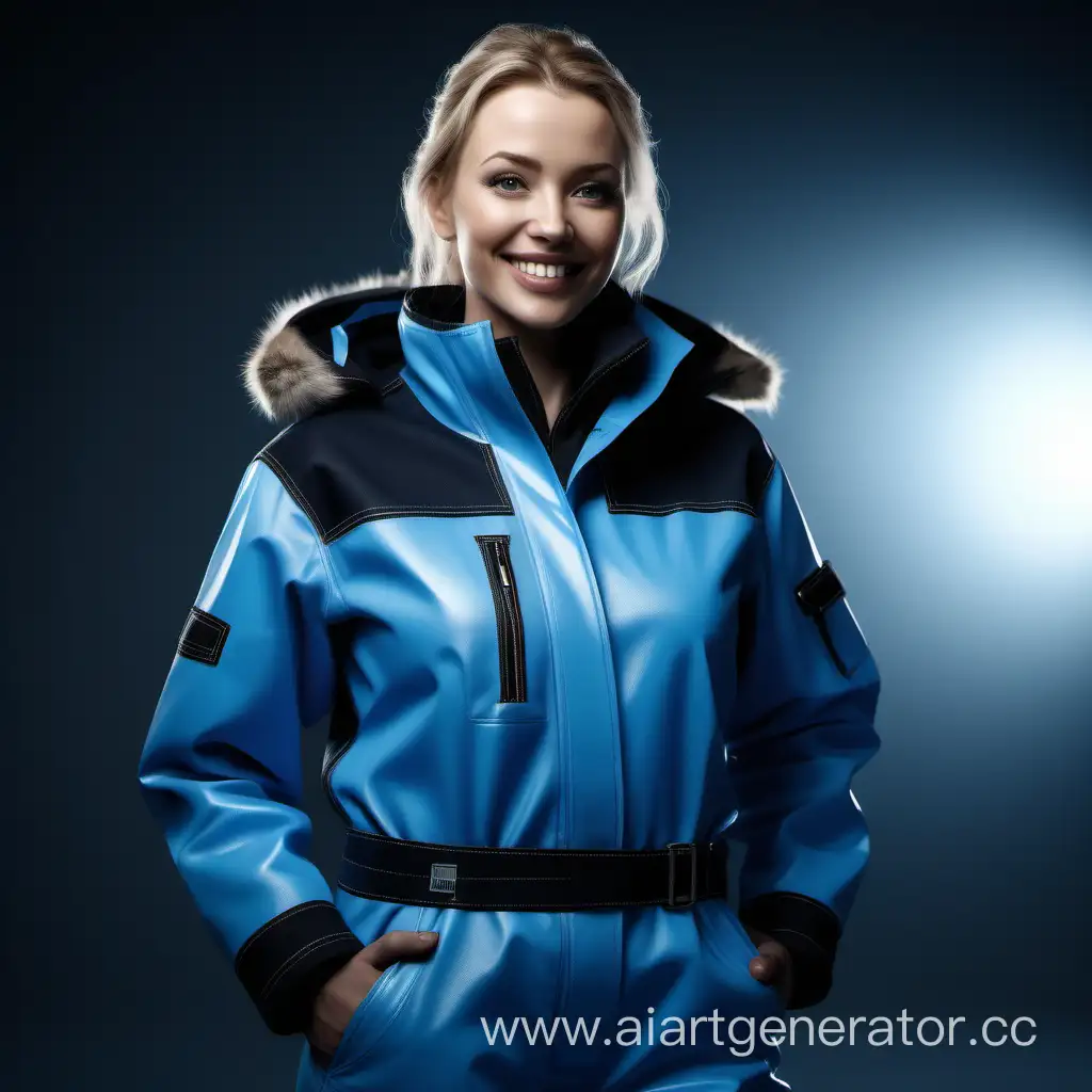 beautiful highly insulated workwear, smile, scandinavian, black and blue, front and half-profile, the full-length view.
cinematic, beautiful, elegant, atmospheric，RAW Photo, dynamic composition, G-Master Lens, Photorealistic, Hyperrealistic, Hyperdetailed, natural light, soft lighting, masterpiece, best quality, ultra realistic, 8k, Intricate, High Detail in julie bell style