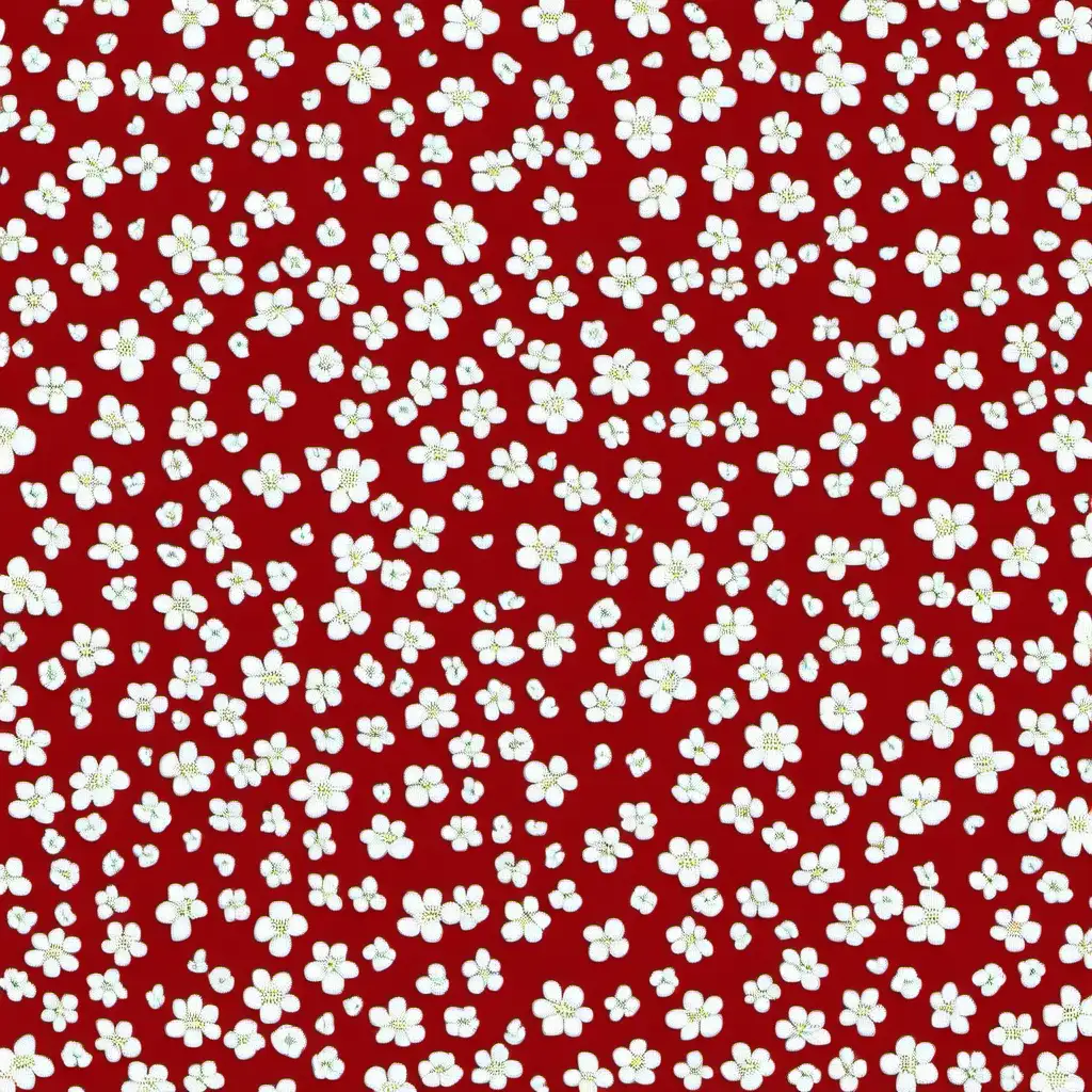Charming Tiny White Disty Florals on Cherry Red Background