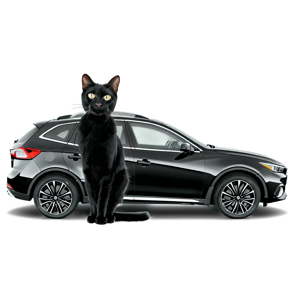 Black cat in front of a car