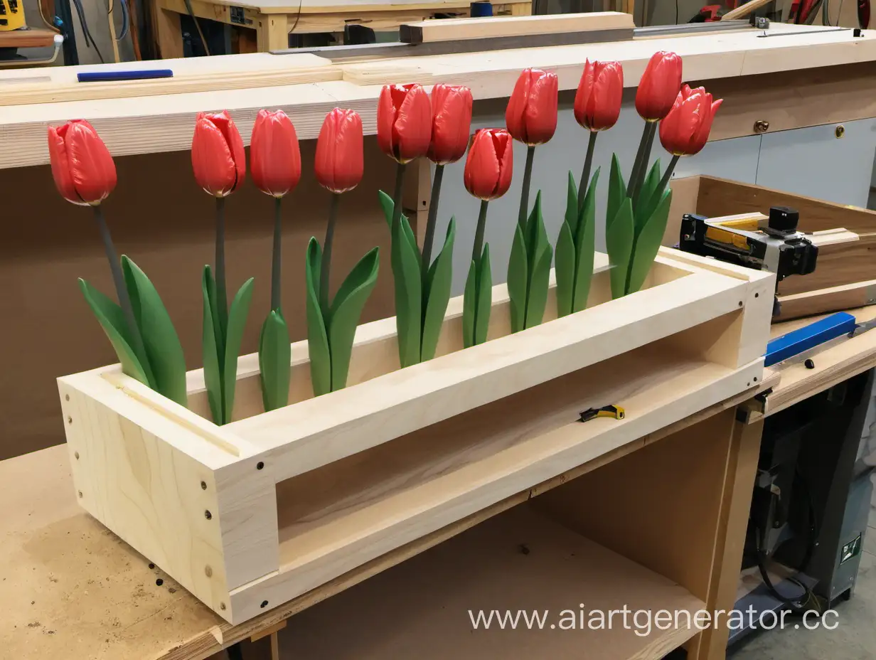 Craftsman-Working-in-a-TulipAdorned-Woodworking-Workshop