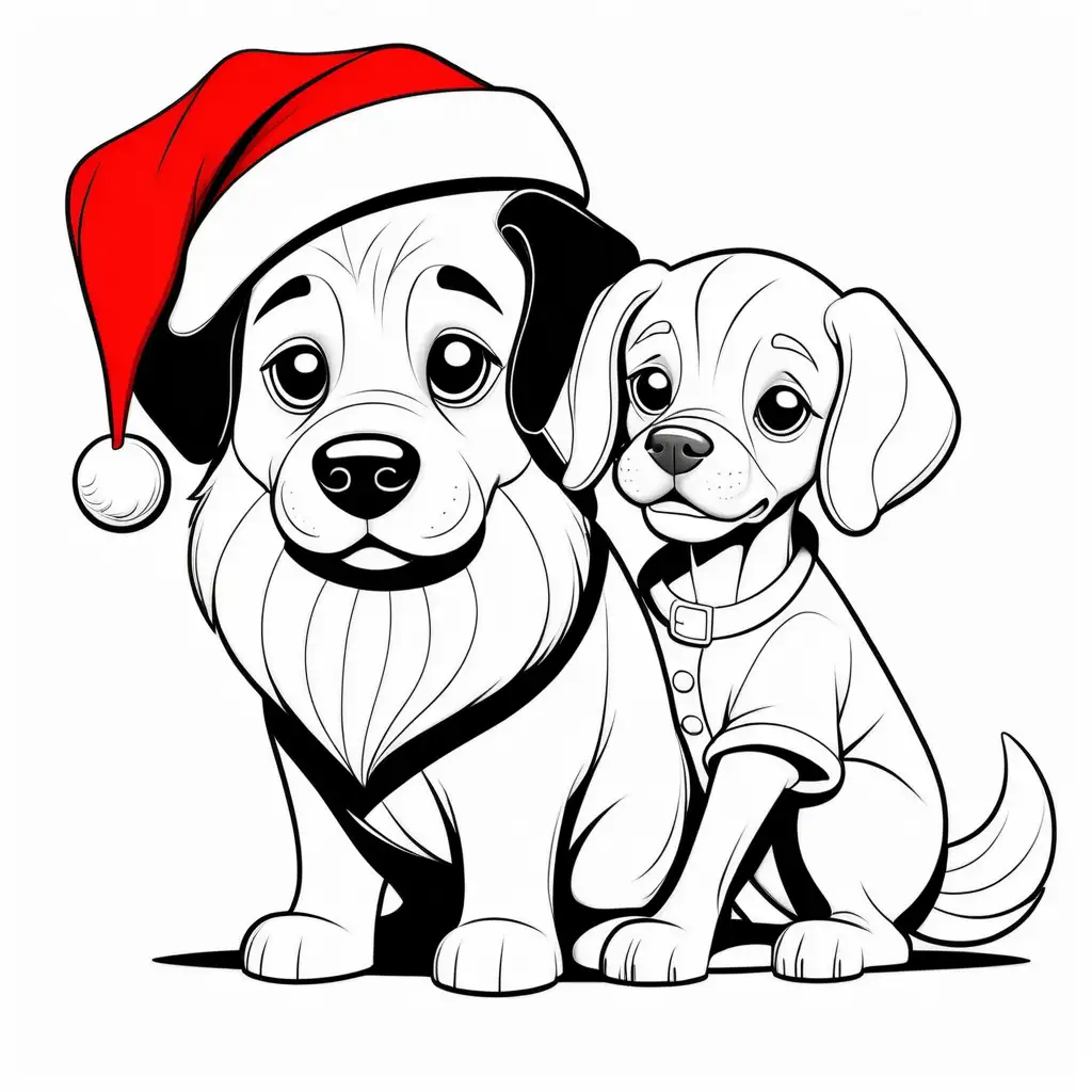 cute dog with santa
, Coloring Page, black and white, line art, white background, Simplicity, Ample White Space. The background of the coloring page is plain white to make it easy for young children to color within the lines. The outlines of all the subjects are easy to distinguish, making it simple for kids to color without too much difficulty