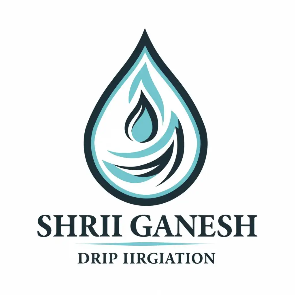 logo, water drop, with the text "shri ganesh drip irrigation", typography
