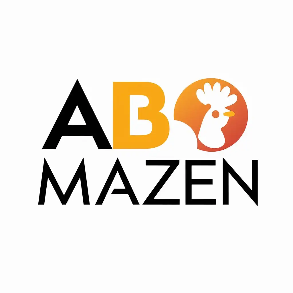 logo, hen duck eggs color, with the text "abo mazen", typography