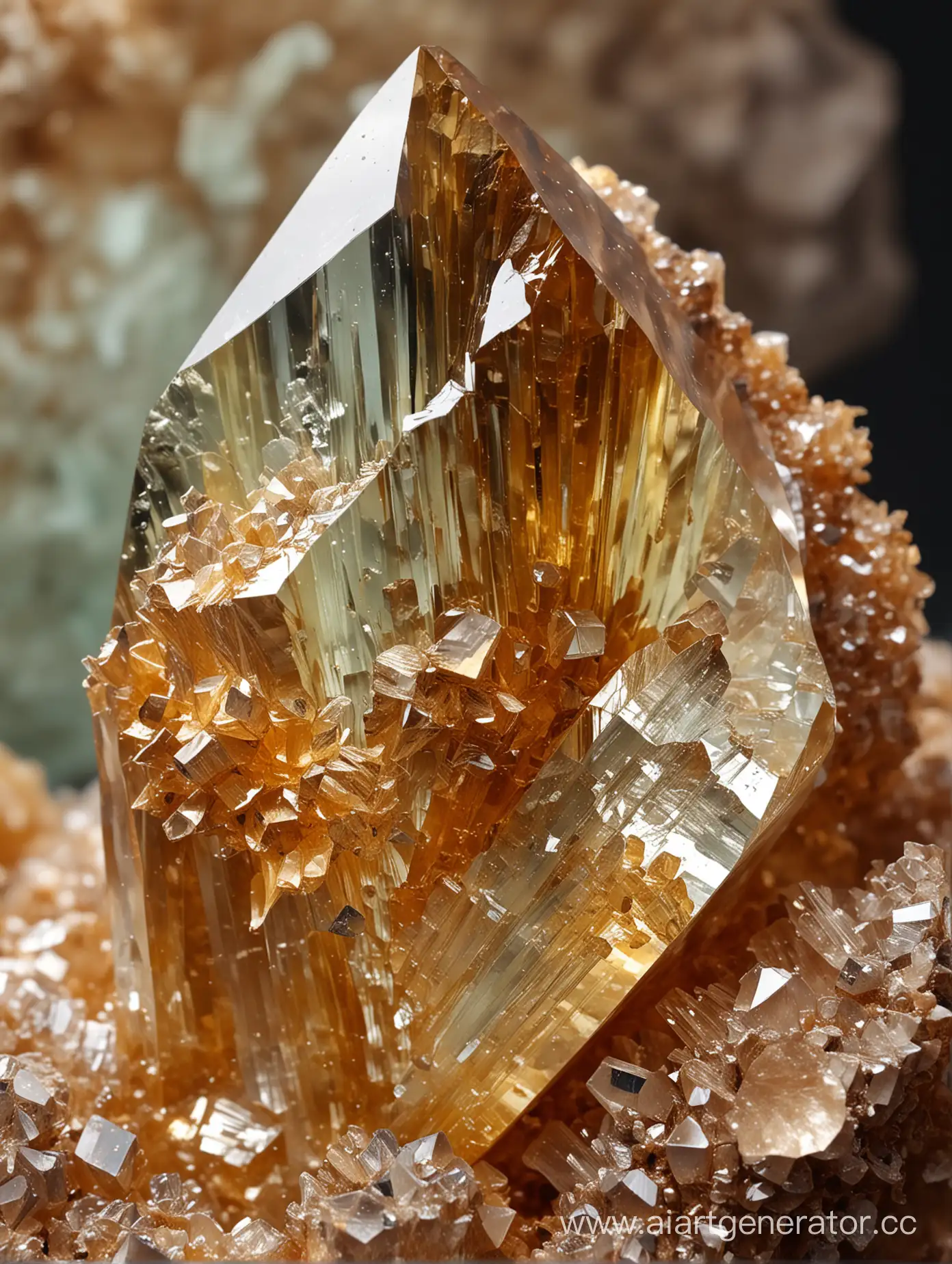 big close up golden Achroite Crystal  stone