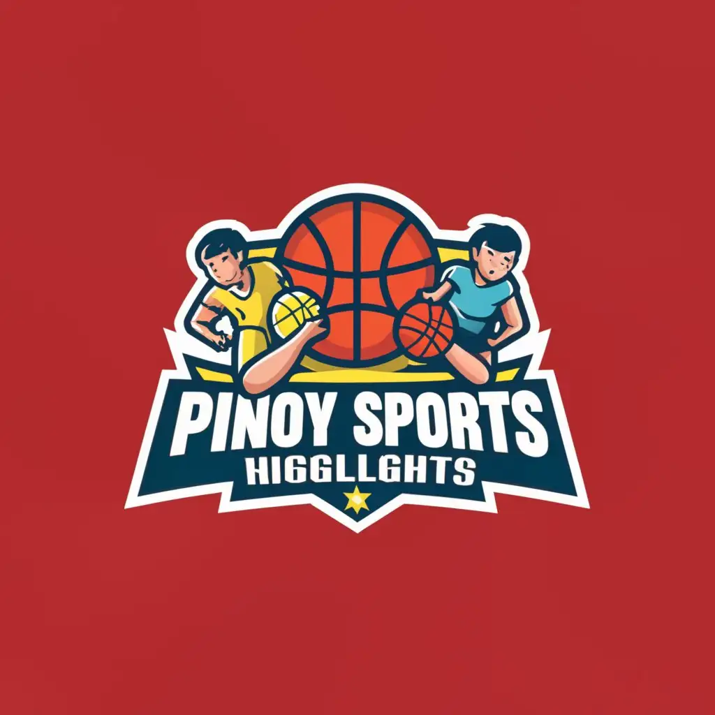 a logo design,with the text "Pinoy Sports Highlights", main symbol:Sports Equipments,Moderate,be used in Sports Fitness industry,clear background