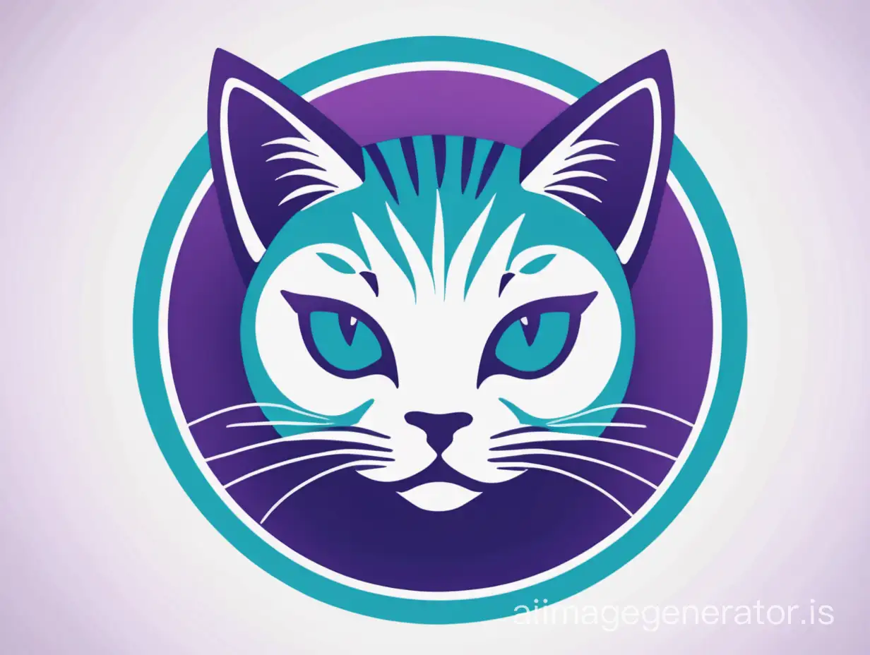 Striking cat face logo purple teal blue green in a circle
