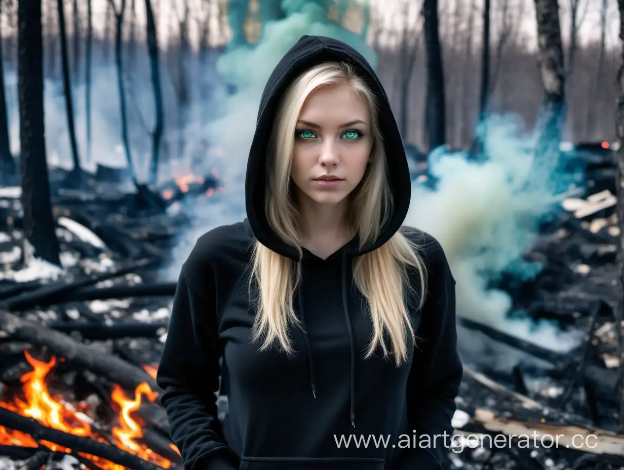 Mysterious-Blonde-Amidst-Fiery-Forest-Enigmatic-Closeup-in-Black-Hoodie