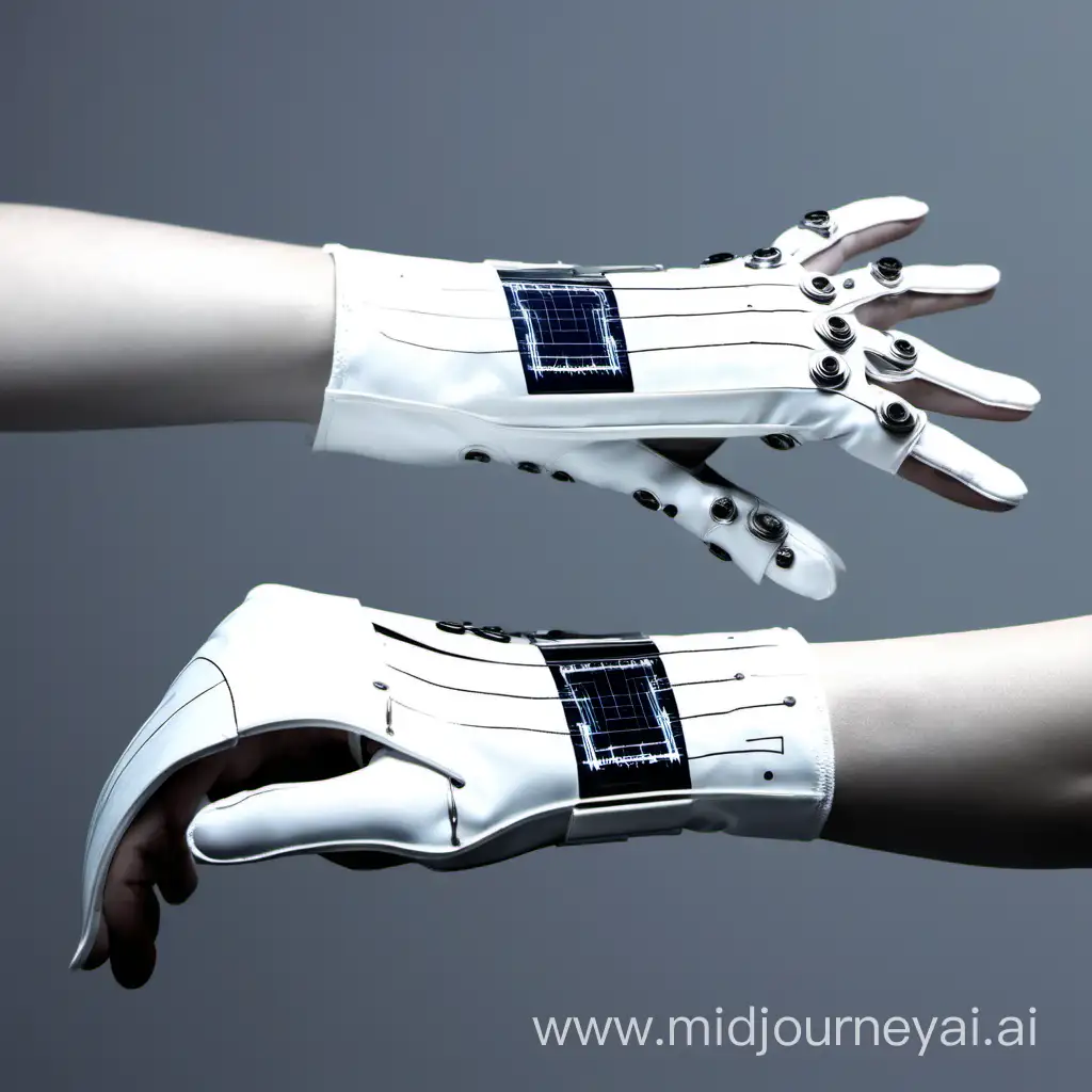 a prototype of futuristic white gloves, which have channels to provide electrostimulation