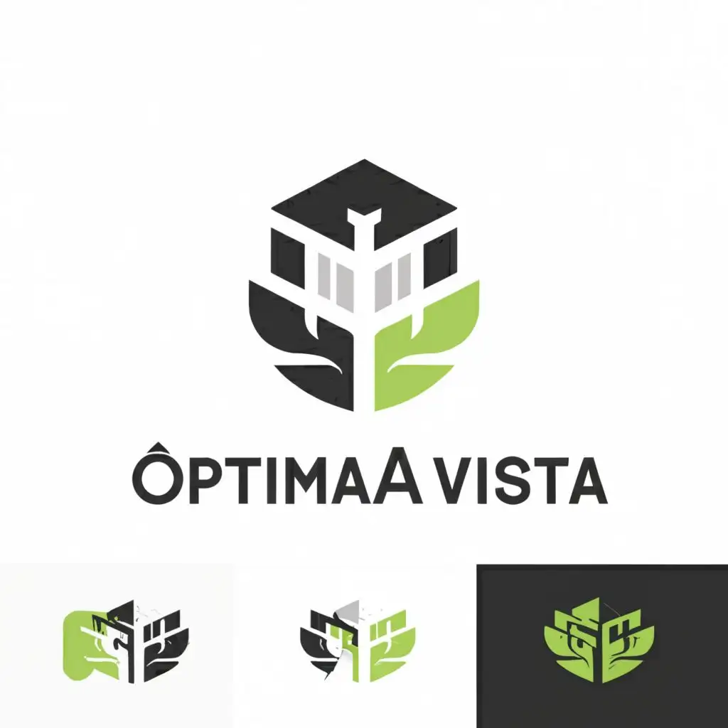 a logo design,with the text "Optima Vista", main symbol:Should be a symbol for safe and secured haven, color palette should be black green and cold gray. Should have some physical and emotional wellness symbol. The name of the business is Optima Vista: Live, Study, and Play. Should have a leaf or a tree symbol, must be elegant and aesthetic. The logo must be related to student housing,complex,be used in Real Estate industry,clear background