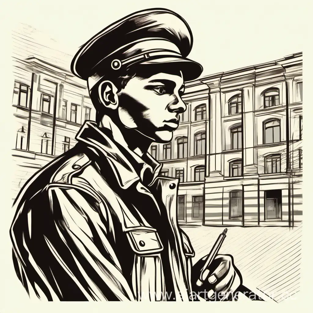 Contemplative-Young-USSR-Student-in-Vector-Drawing