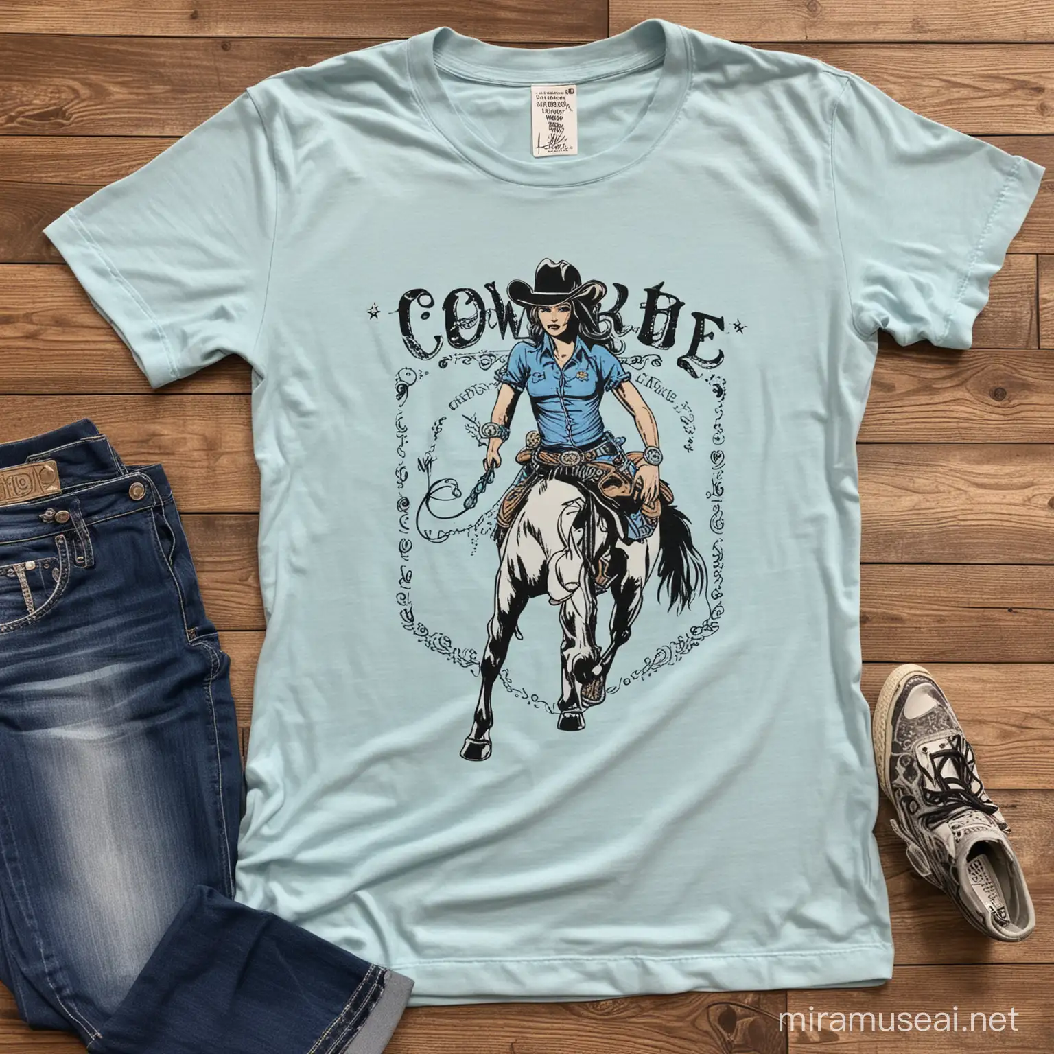 Bella Canvas light blue cowgirl tshirt