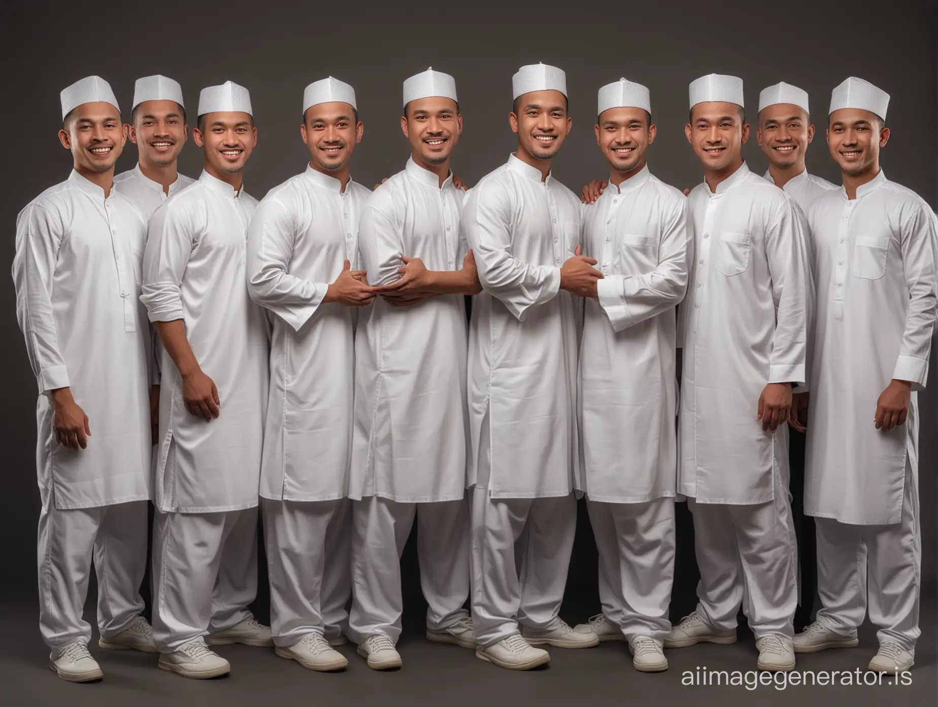 Southeast Asian Men in Traditional White Muslim Attire Posed Happily in ...