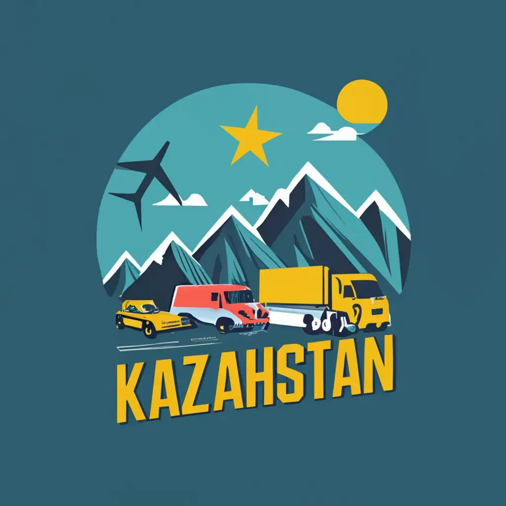 logo, truck, airplane, ship, mountain, China, with the text "multimodal logistics in Kazakhstan", typography, be used in Automotive industry