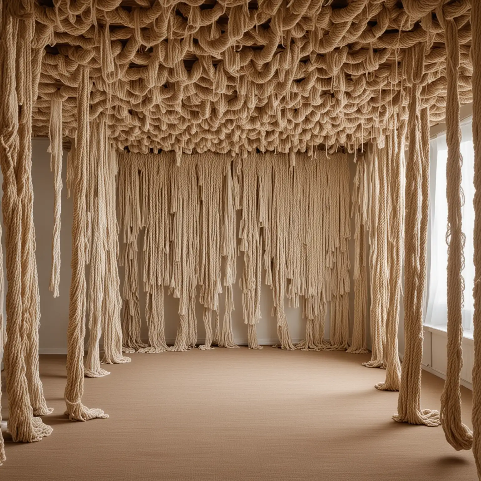 Cozy Knitted Room with Woven Rope Ceiling