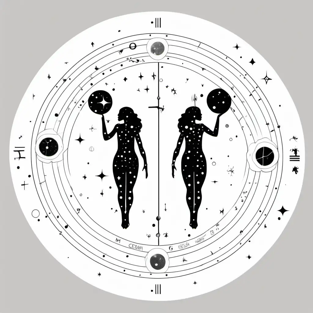 Minimalistic Black and White Gemini Twins Constellation Art