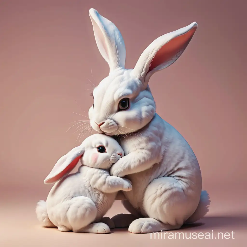 Adorable Rabbit Embracing Mother Bunny in a Heartwarming Hug