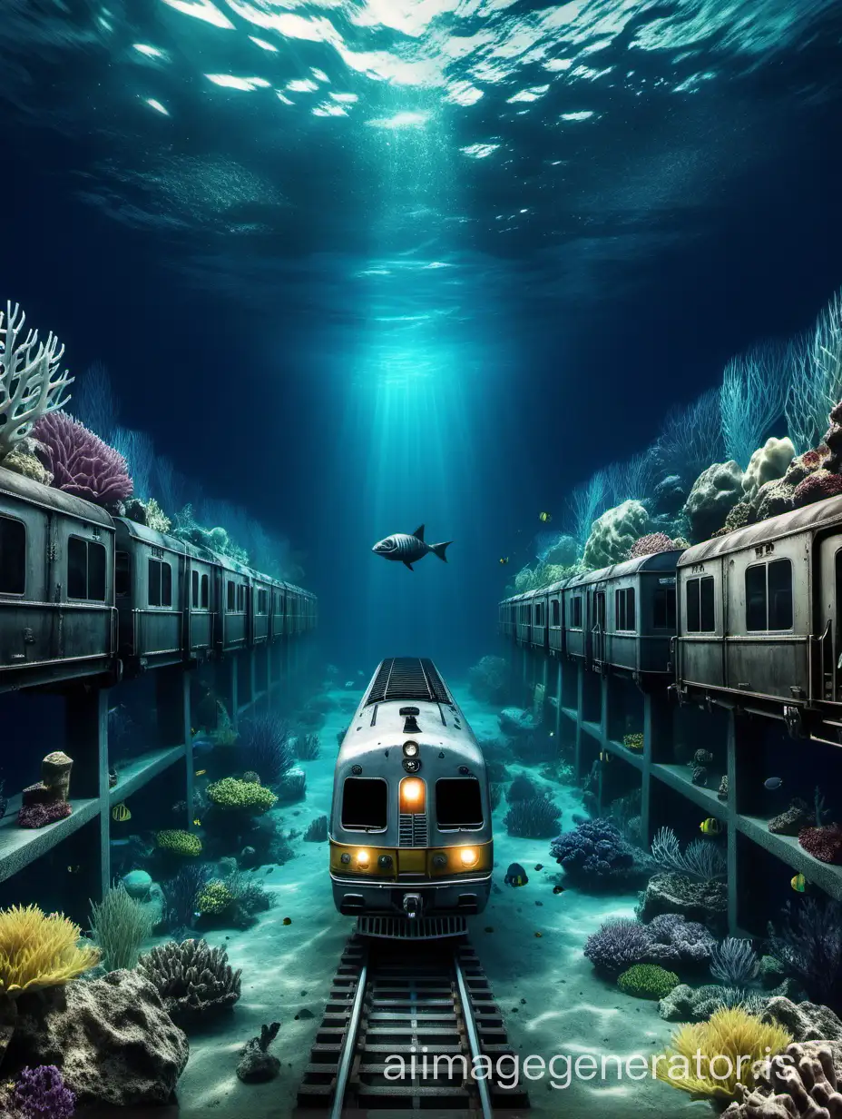 Create an underwater and trek for a train going inside underwater