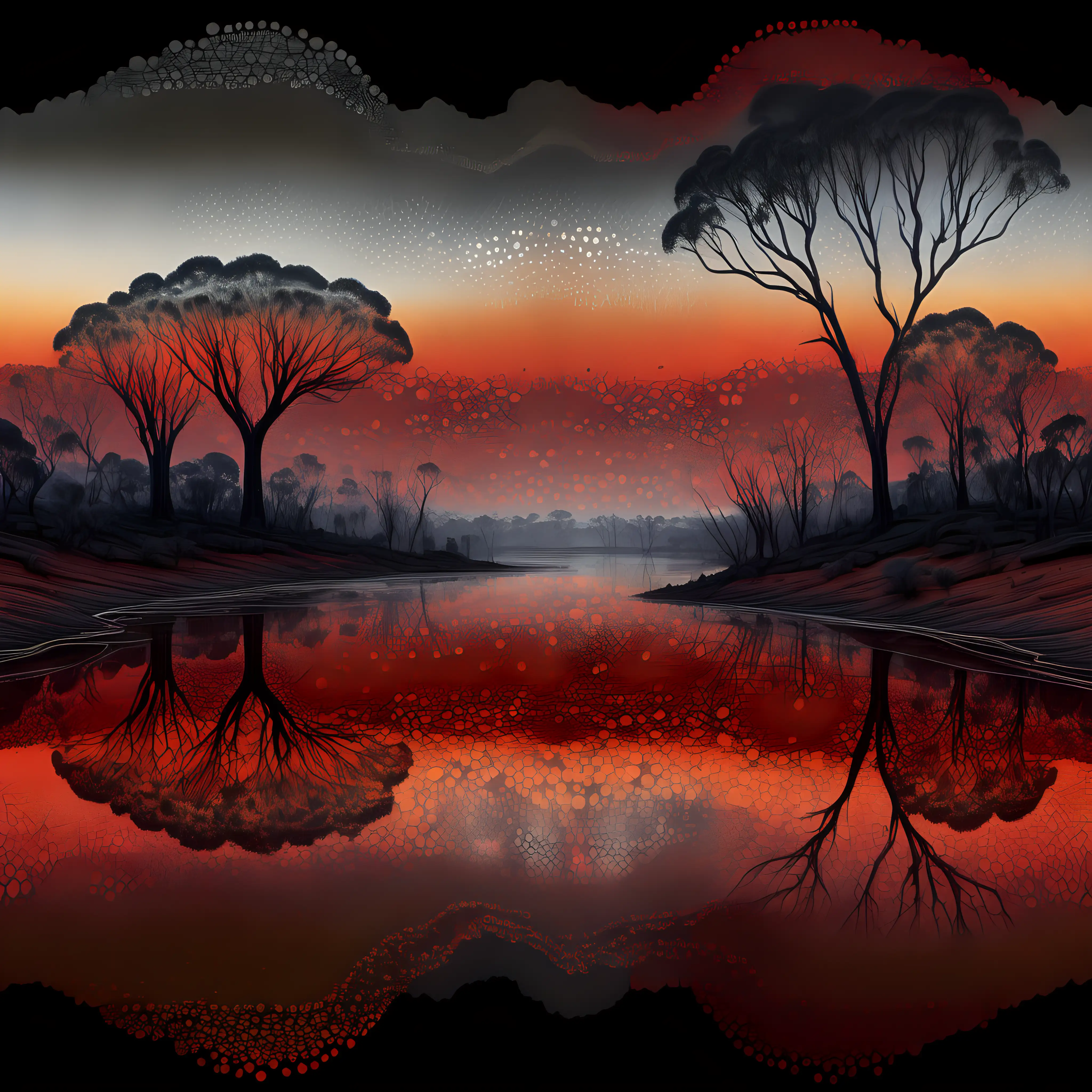 Indigenous Dot Art Double Exposure Mystical Outback Reflections