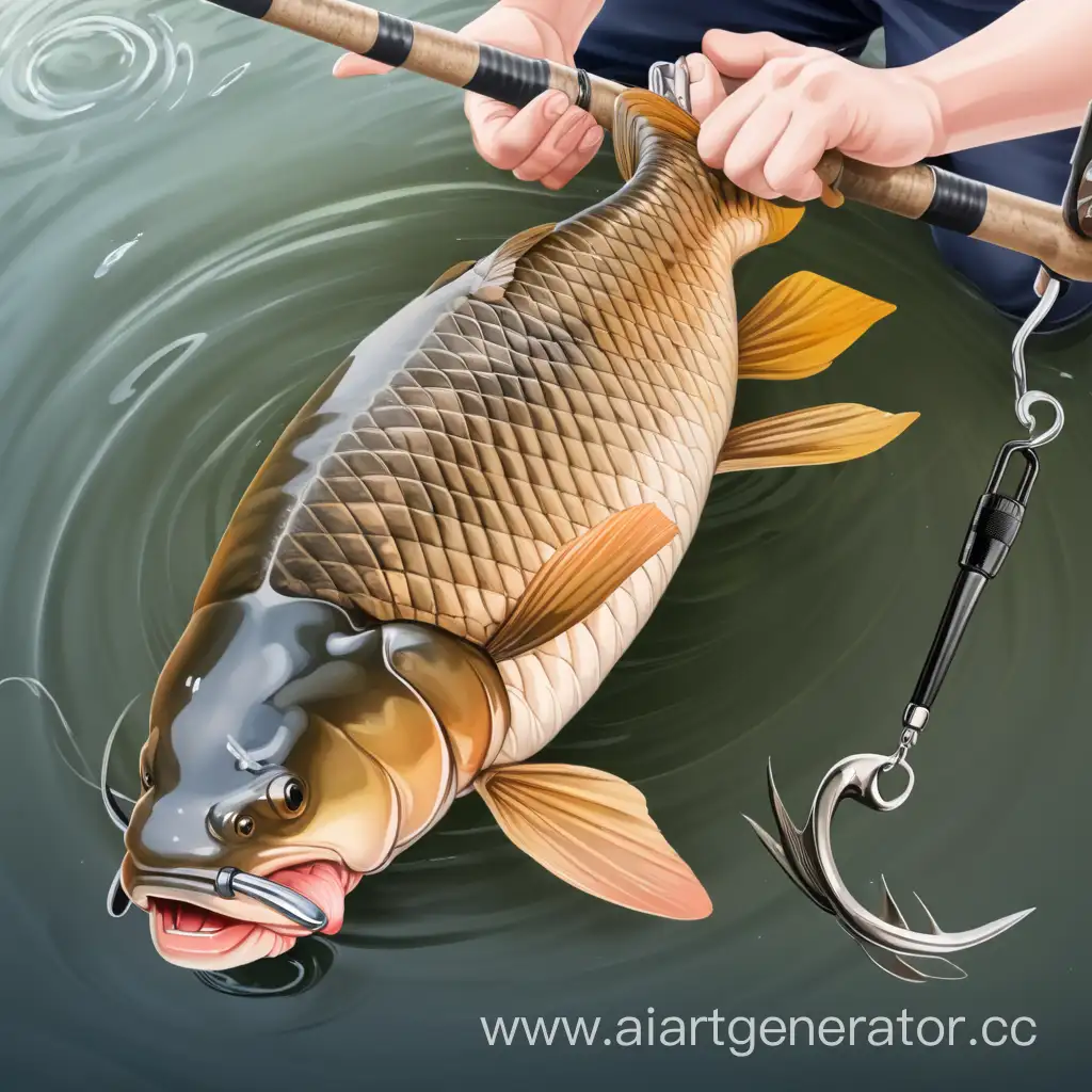 Anglers-Triumph-River-Carp-Caught-on-Fishing-Hook