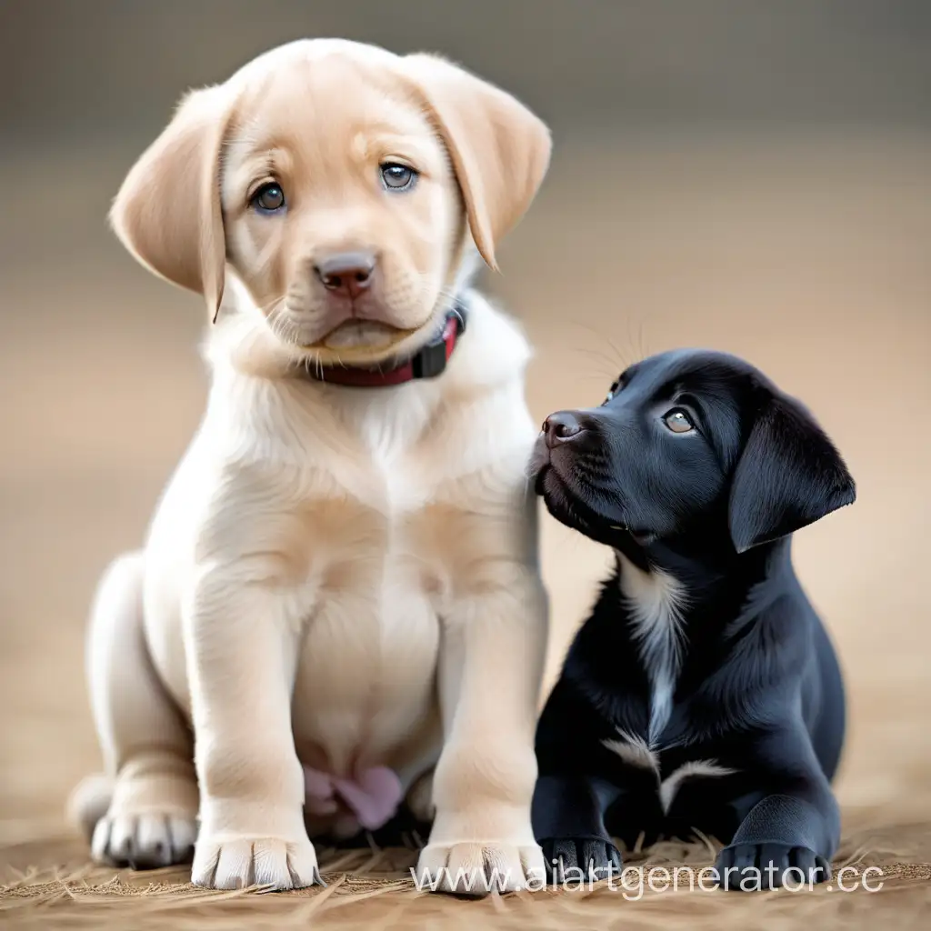 Labrador-and-Little-Mutt-Puppy-Playful-Duo