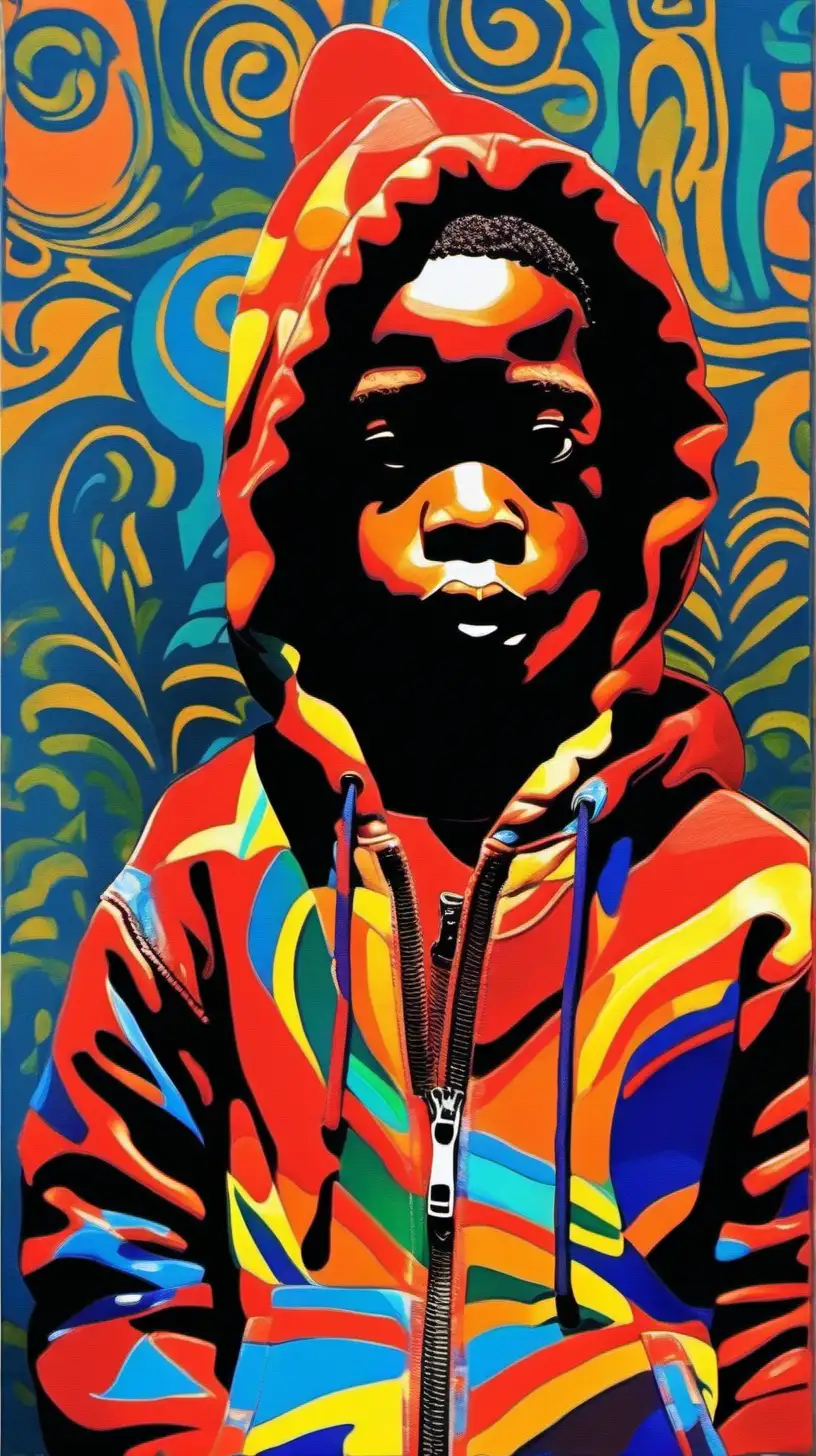 Black boy, wearing hoody, Fauvism style