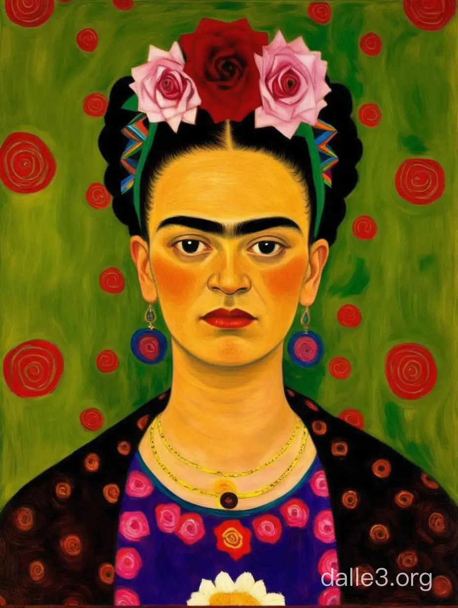 Gustav Klimts Portrait of Frida Kahlo in Vibrant 1900 Style | Dalle3 AI