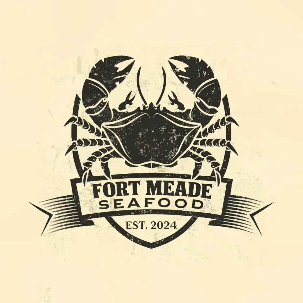 logo, seafood crab shield shape historical vintage, with the text "Fort Meade Seafood Est 2024", typography, be used in Restaurant industry
