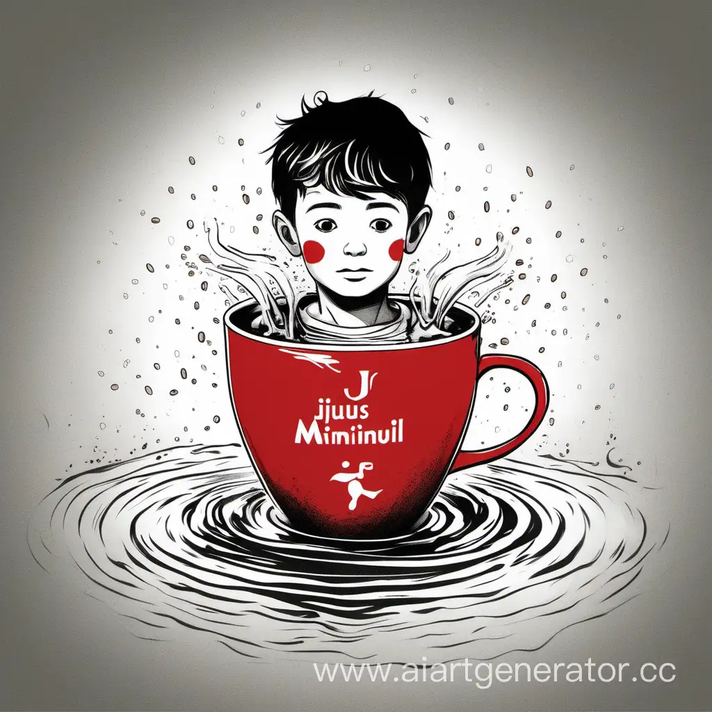Мальчик с логотипом Julius Meinl тонет в большой чашке кофе