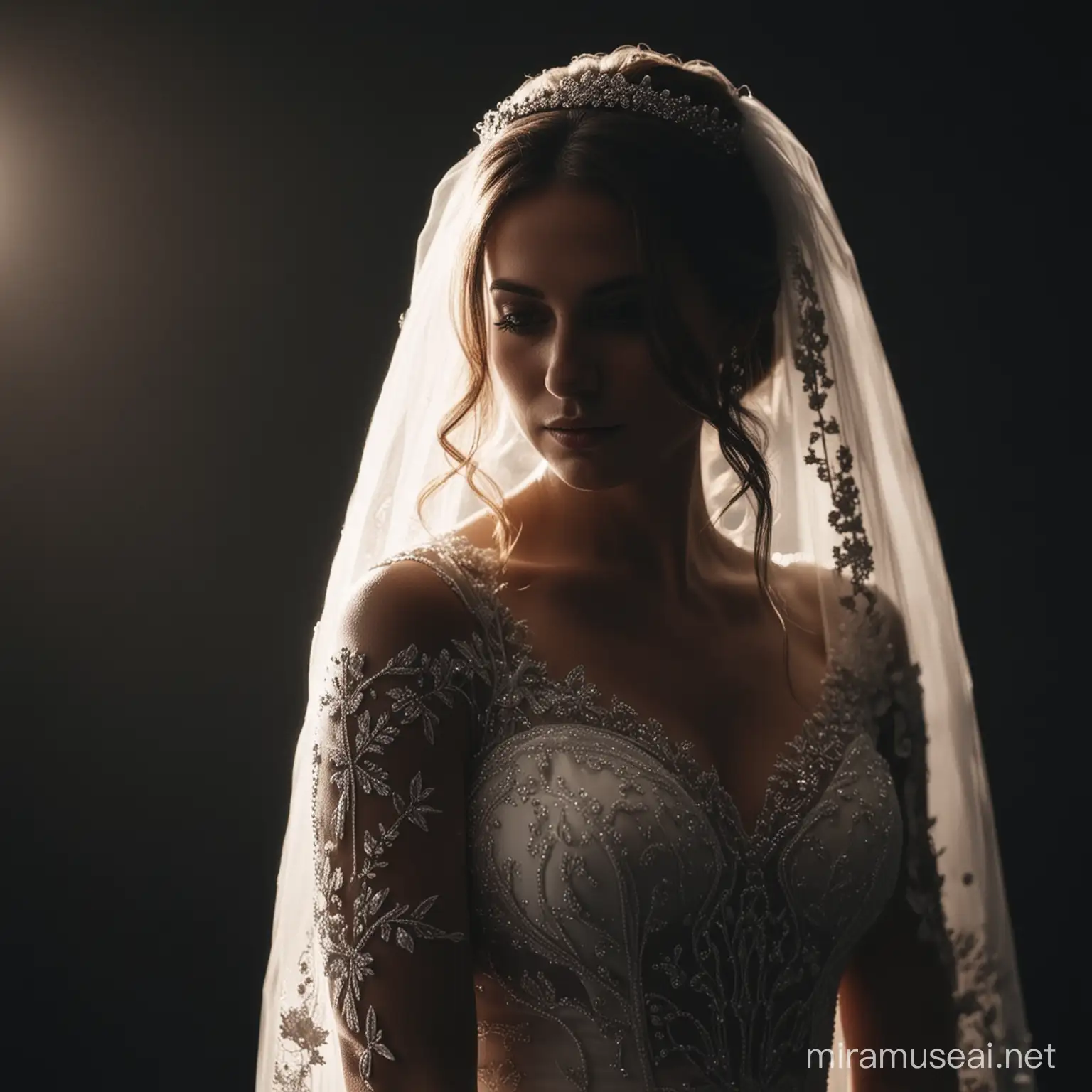 Elegant Faceless Bride in Cinematic Black Stunning Wedding Portrait