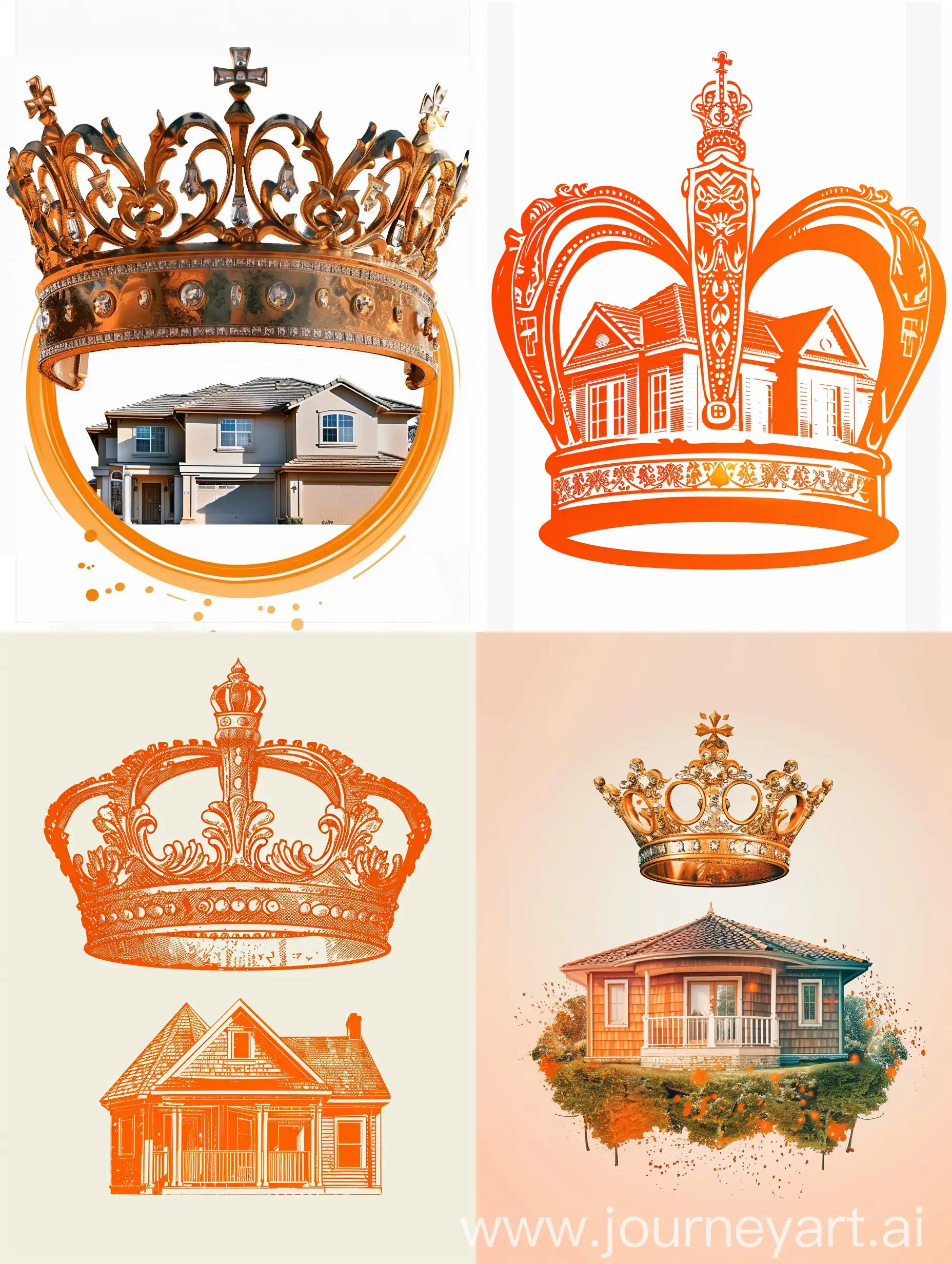 create a crown vector that combines the images of a crown with a home in orange