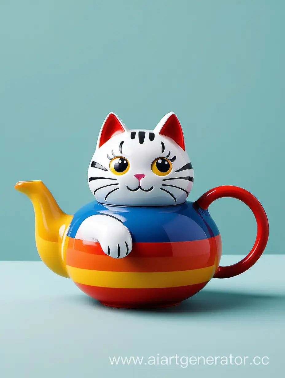 Playful-TeapotShaped-Cat-with-Vibrant-Colors