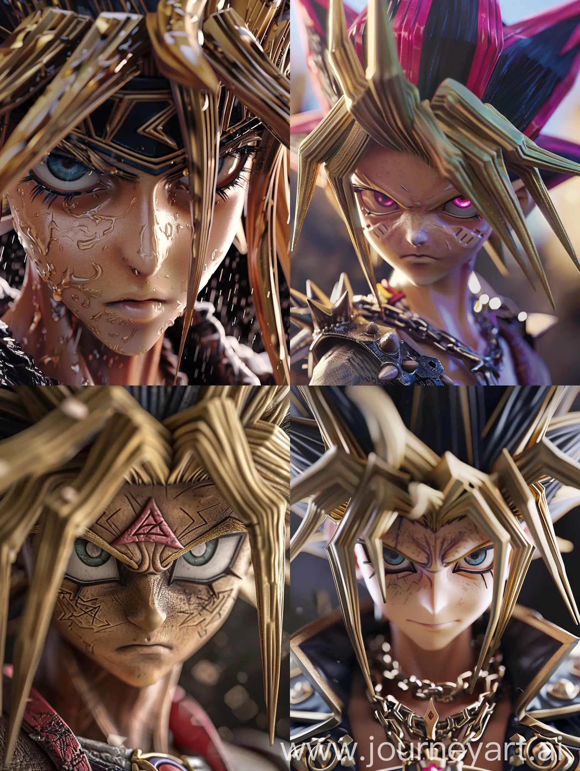 Photograph, hyper realistic, intricate details, 32k, higt quality, close up ohoto of Yugi Muto from Yu-Gi-Oh!