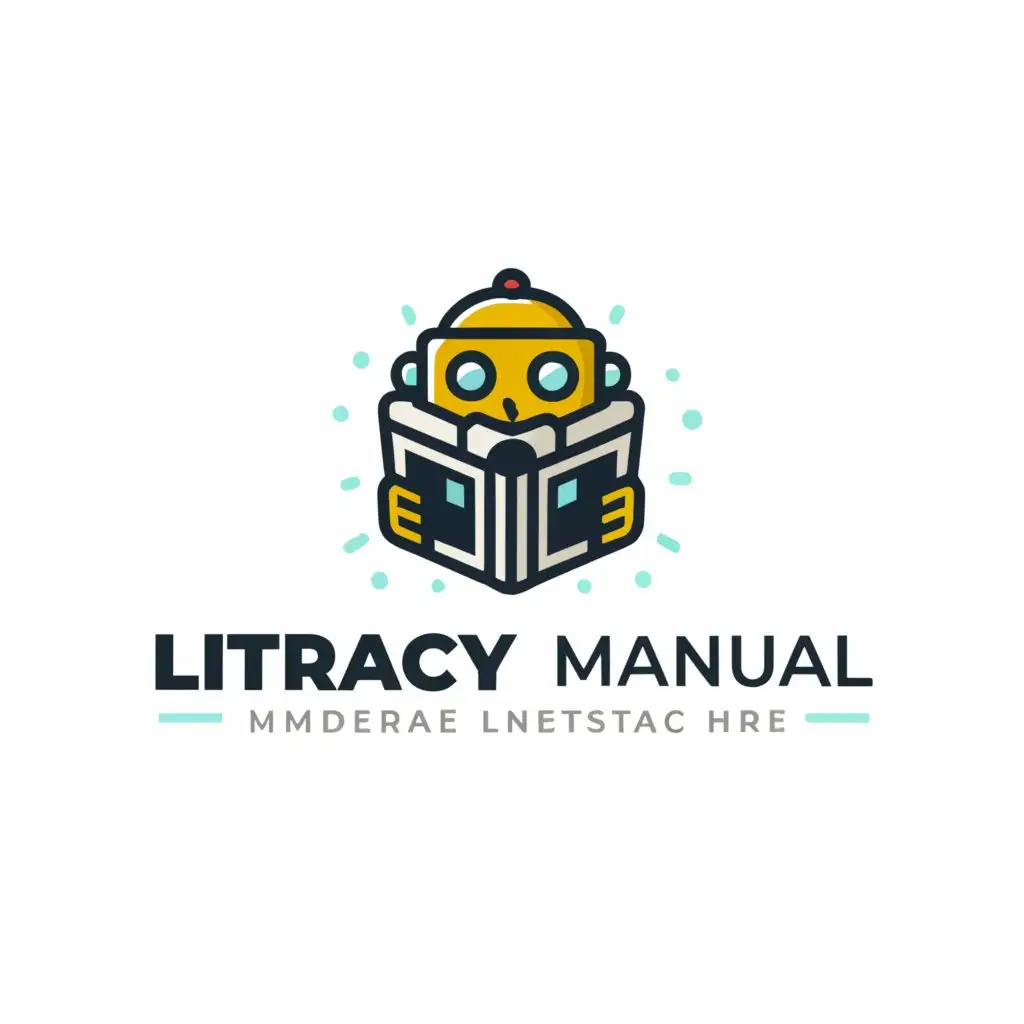 a logo design, with the text 'Literacy Manual', main symbol: A robot reading, Moderate, to be used in Education industry, no background