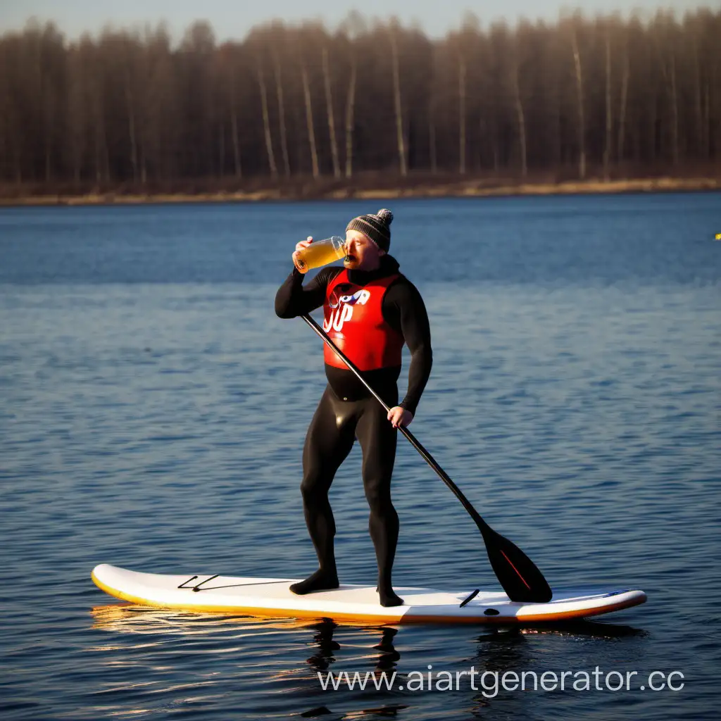 Winter-Birthday-Celebration-Alexeys-SUP-Board-Beer-Enjoyment