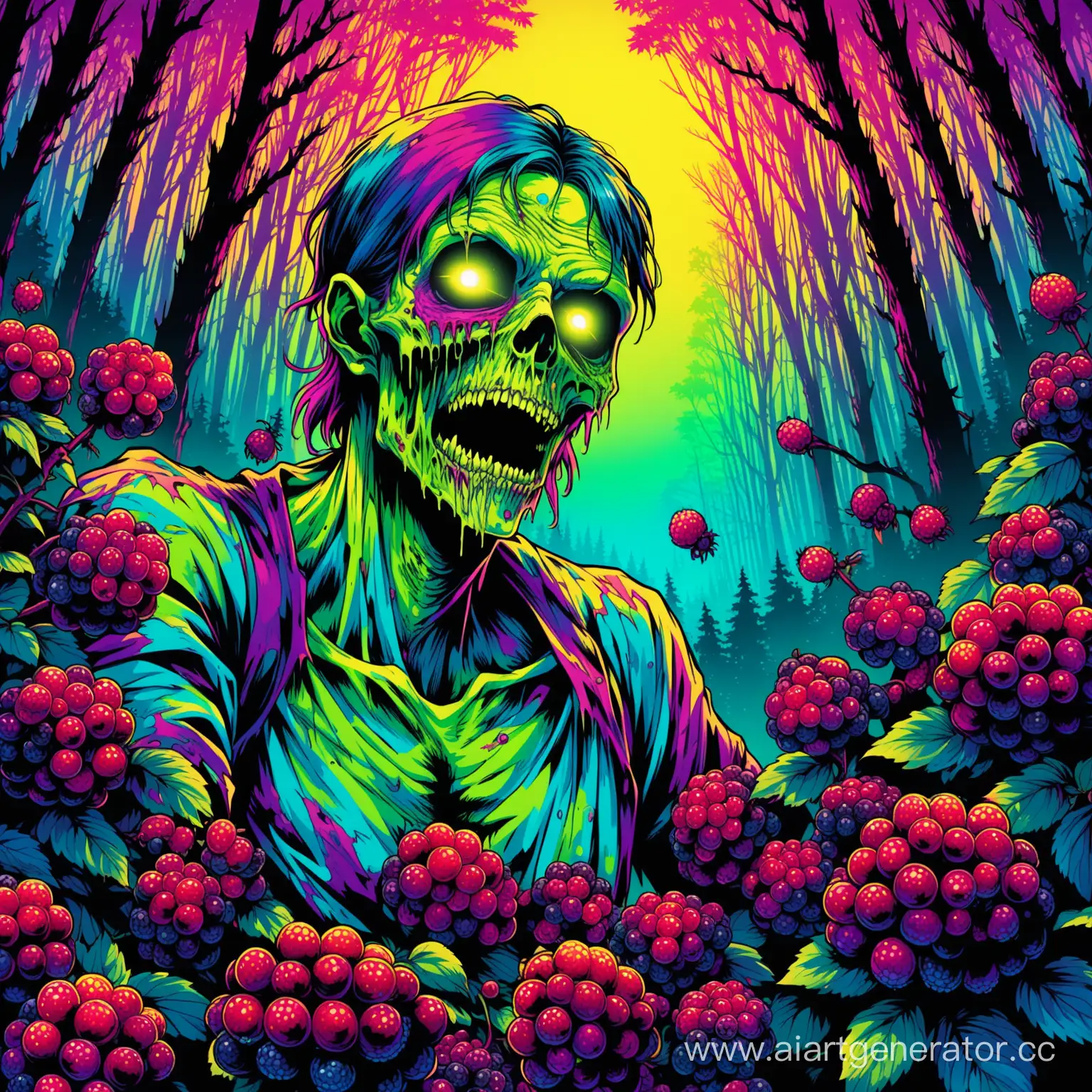 психоделический зомби на фоне лесных ягод