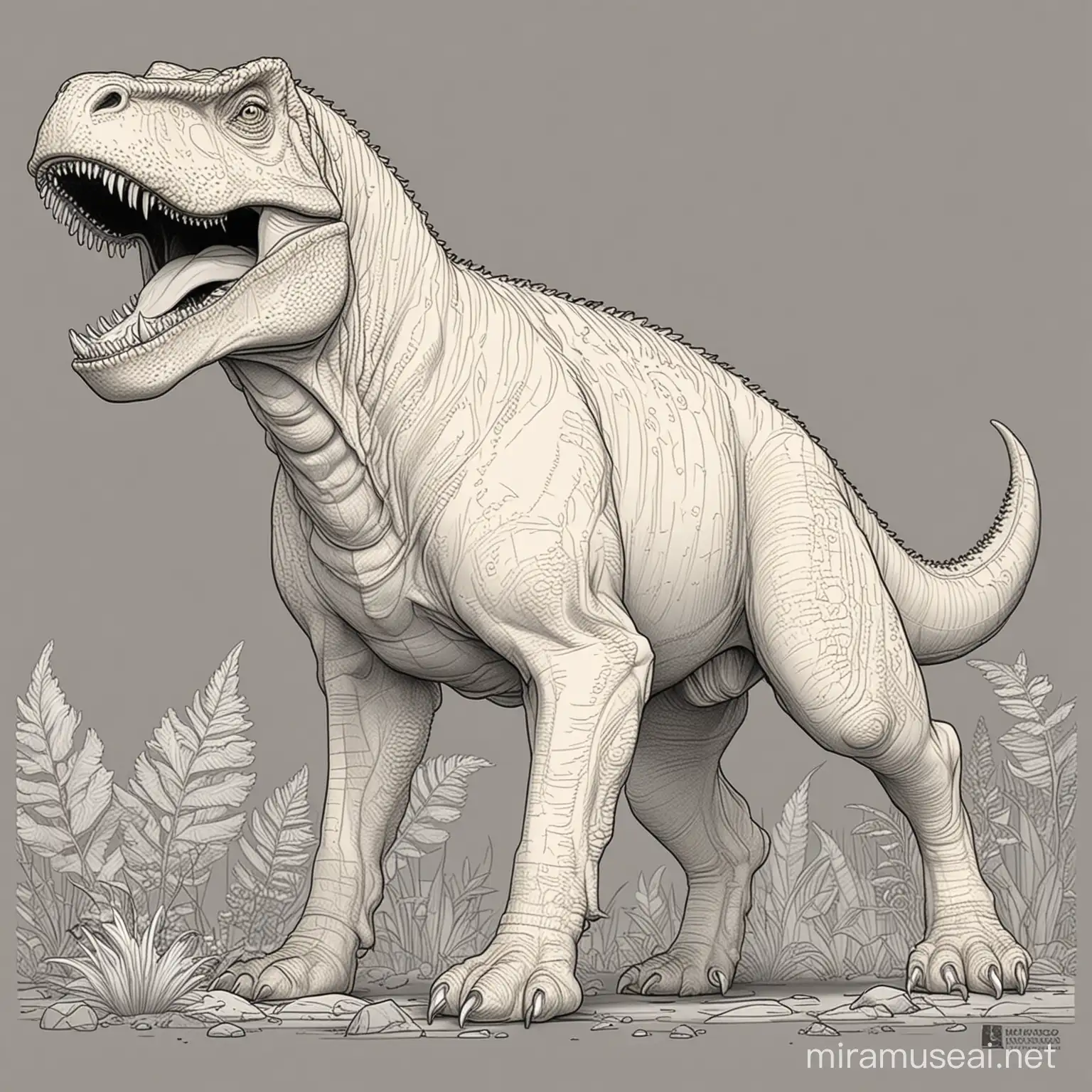 Cartoon Coloring Page Tyrannosaurus Rex Mixed with Golden Retriever
